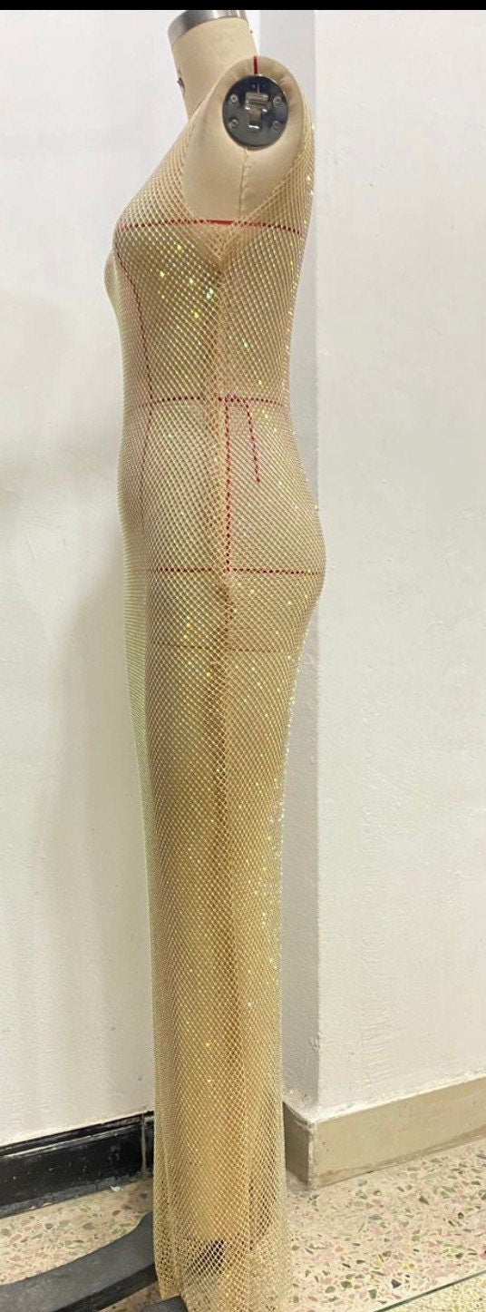 Black Fishnet Diamanté Dress, UK Sizes 6-12