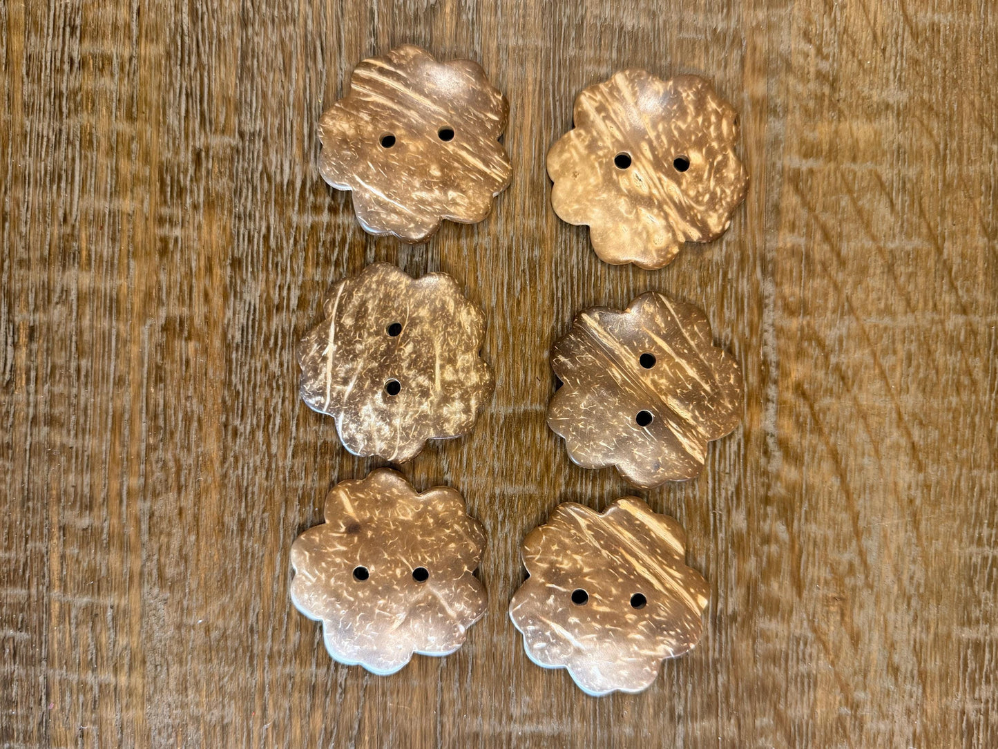 Flower Coconut Buttons, Natural Brown, 50mm