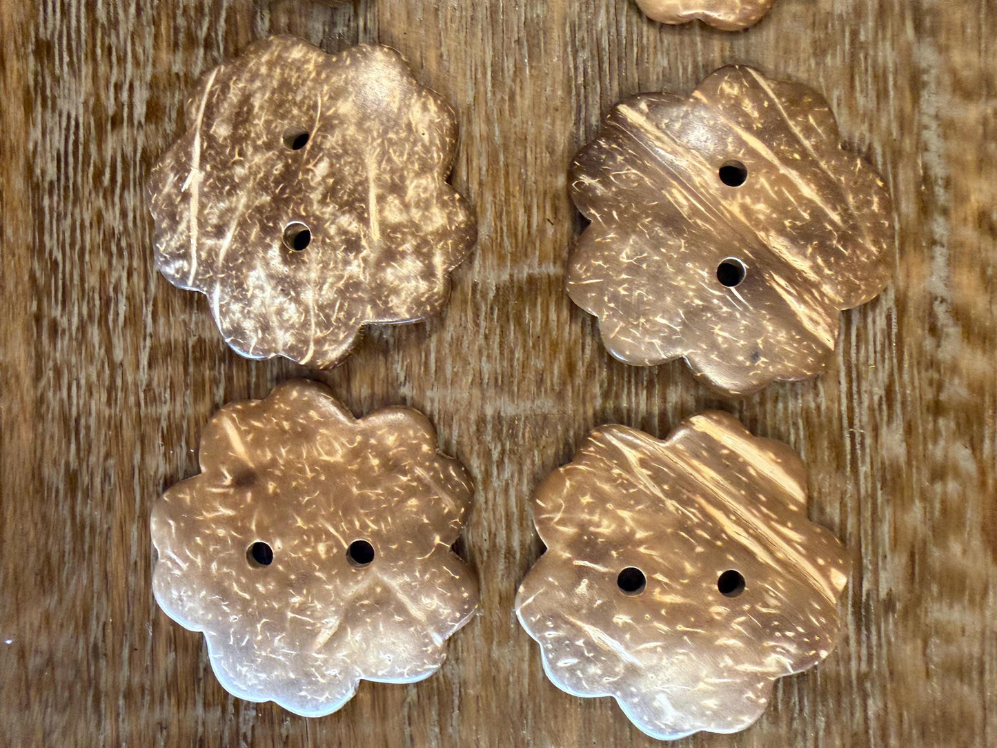 Flower Coconut Buttons, Natural Brown, 50mm