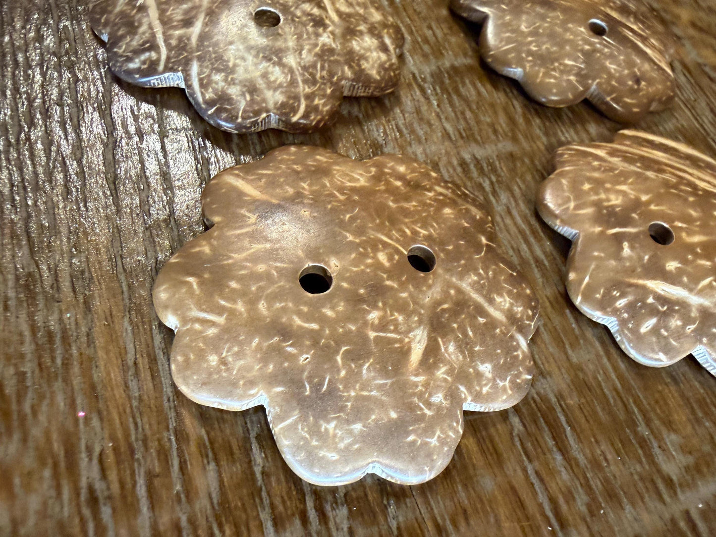 Flower Coconut Buttons, Natural Brown, 50mm