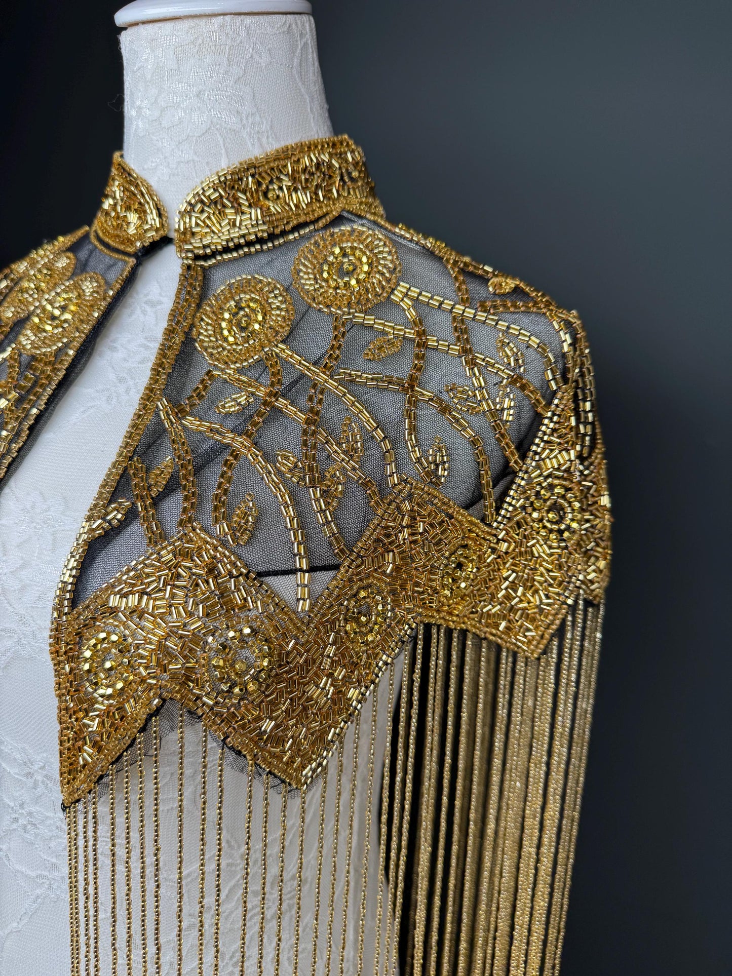 Beaded Fringe Cape Shawl – Handmade Gold or Silver Embellished Evening Wrap