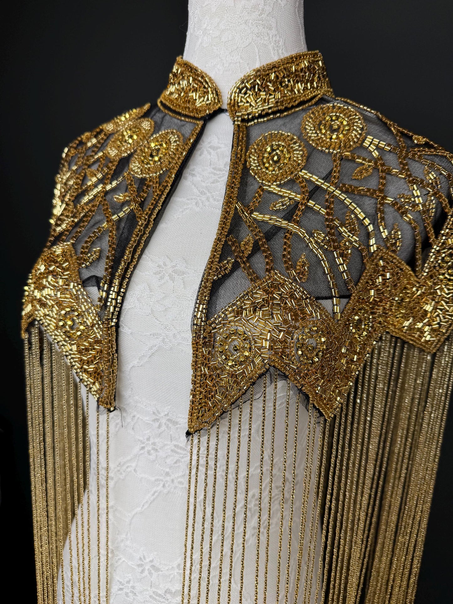 Beaded Fringe Cape Shawl – Handmade Gold or Silver Embellished Evening Wrap