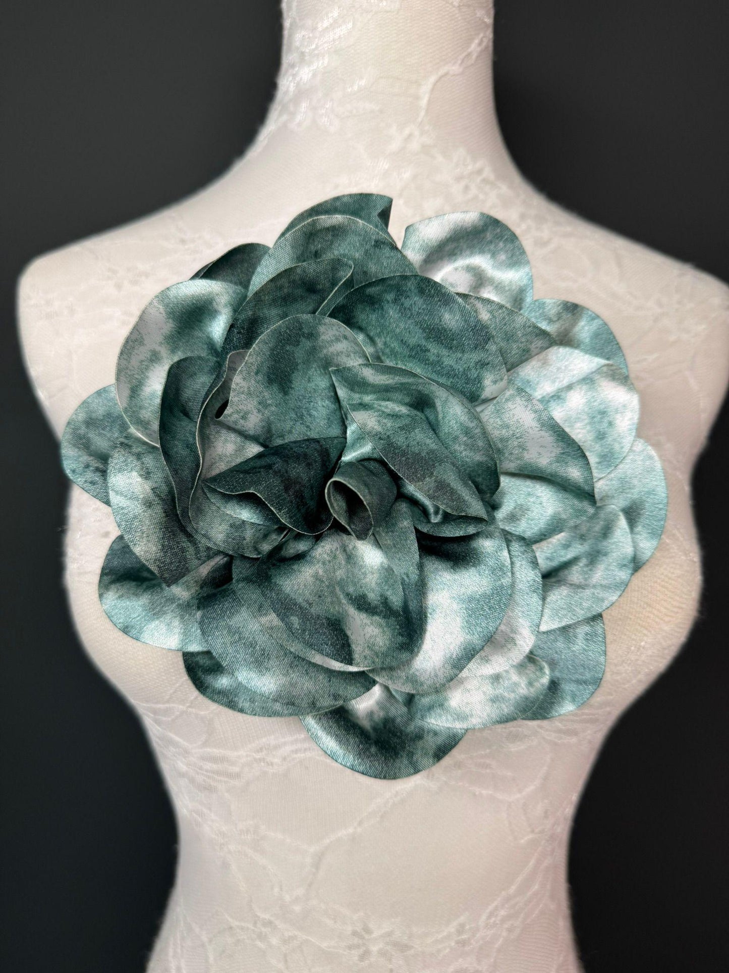 Large Satin Corsage Flower, Handmade 3D Floral Pin, 8", 20cm, 17 Colours