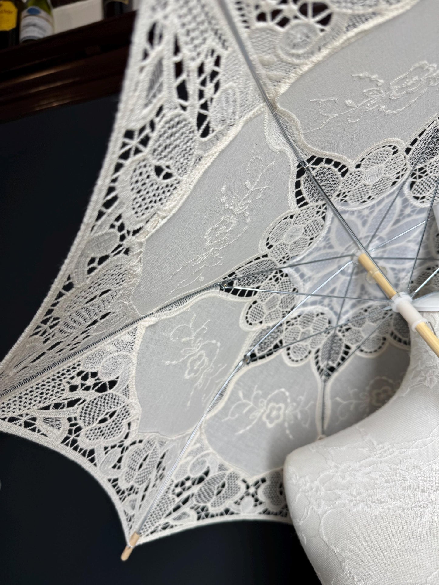 Ecru Beige Lace Umbrella: Vintage Style Wedding Sun Protection