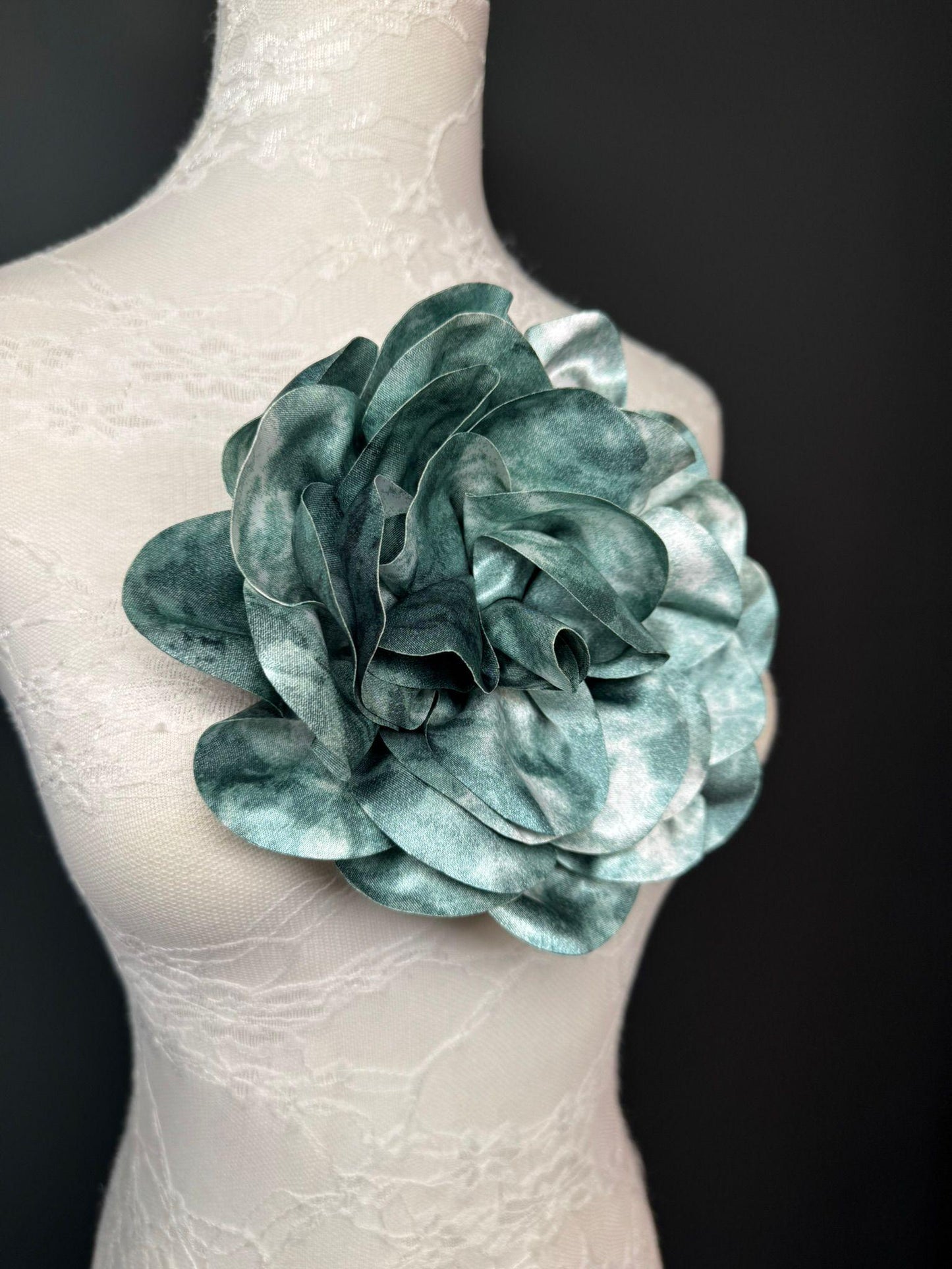Large Satin Corsage Flower, Handmade 3D Floral Pin, 8", 20cm, 17 Colours