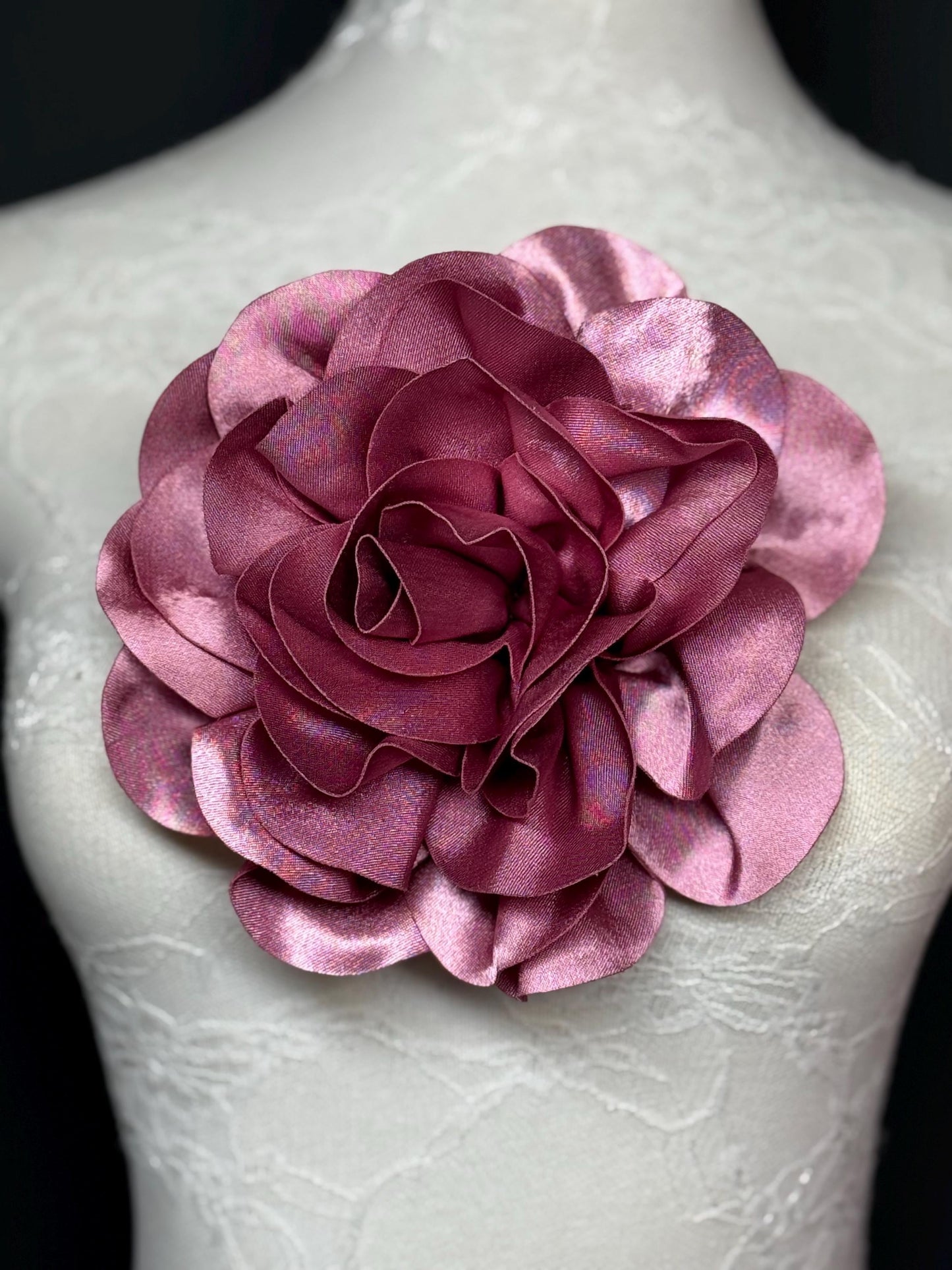Large 3D Corsage Flower, Luxurious Satin Fabric, 12 Colours, 20cm, 8” Wide, Pin on Corsage, Bridal, Clothing, Dress, Hair, Wedding, Race Day