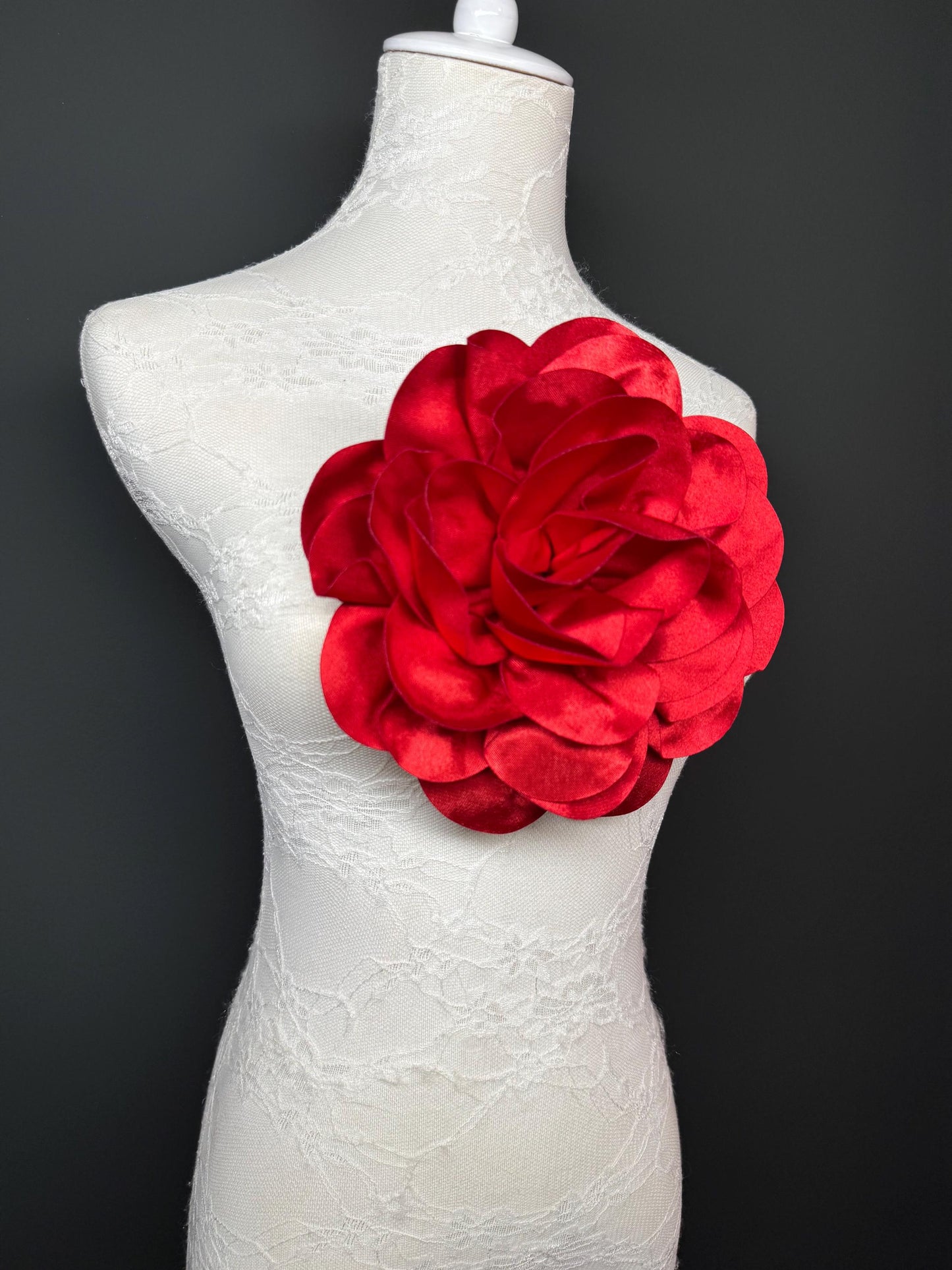 Large 3D Corsage Flower, Luxurious Satin Fabric, 12 Colours, 20cm, 8” Wide, Pin on Corsage, Bridal, Clothing, Dress, Hair, Wedding, Race Day