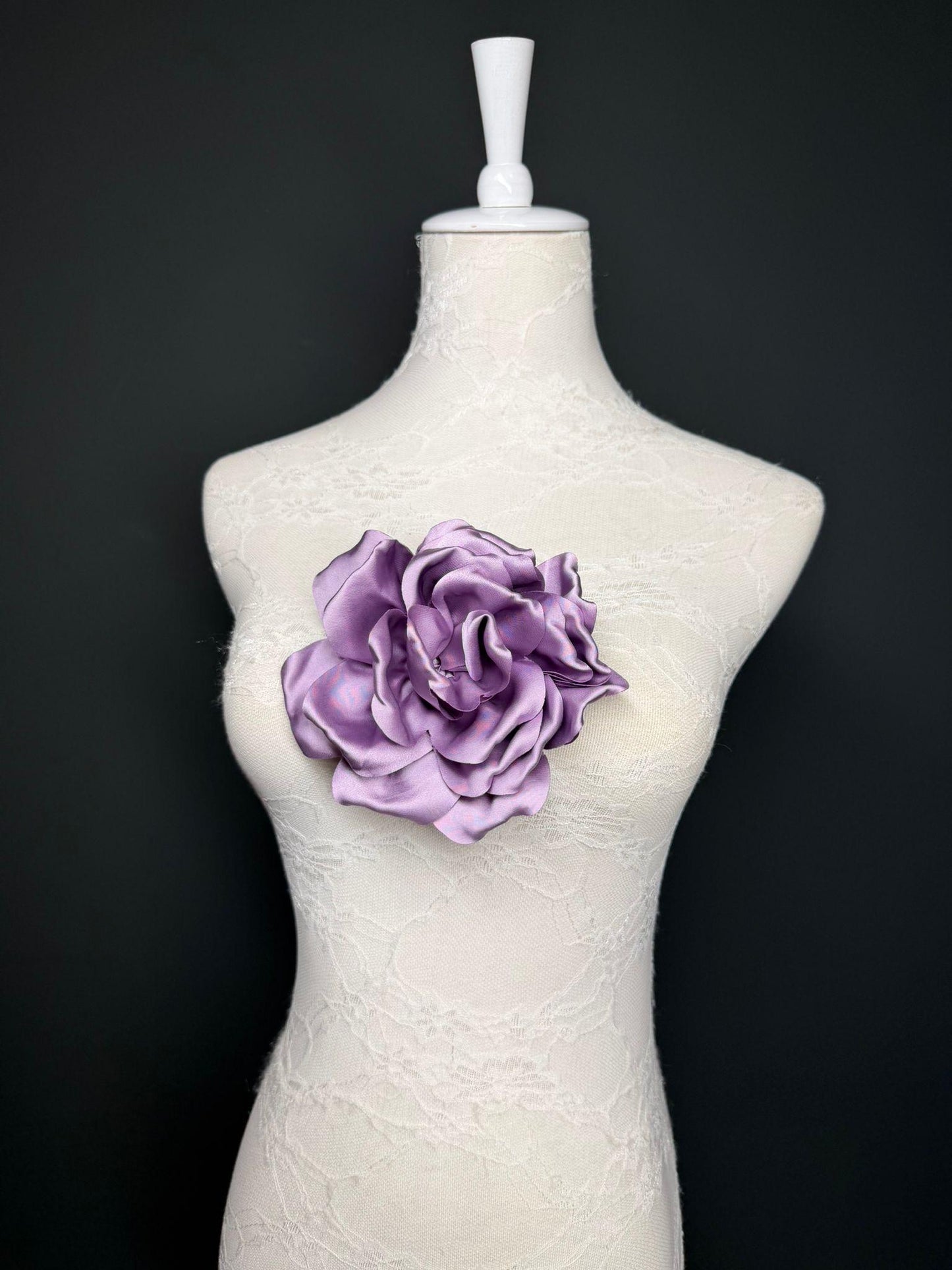 Lilac Handmade Satin Corsage Flower, Pin-On Brooch (6" Wide)