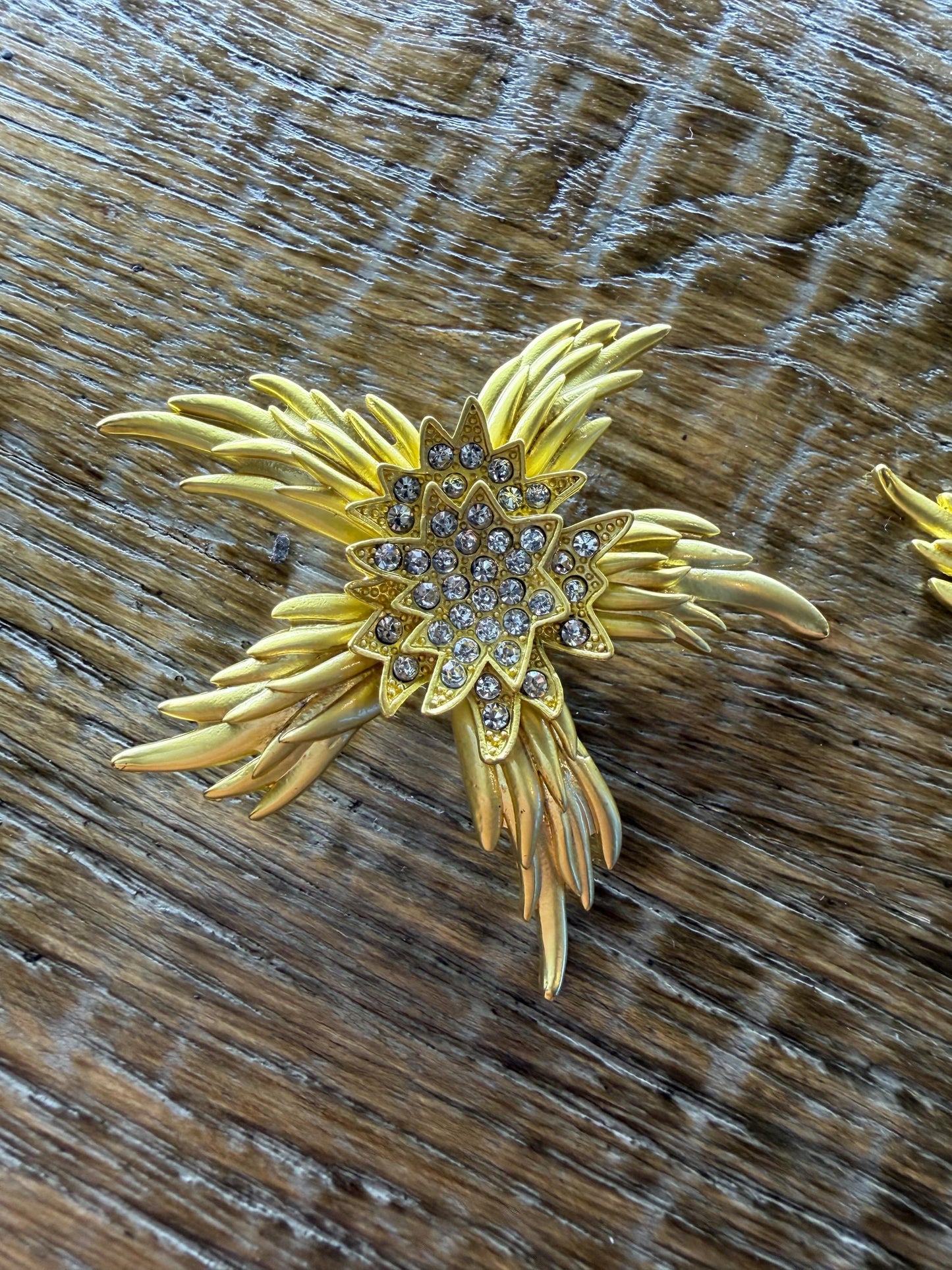 Handmade Gold Floral Rhinestone Brooch, Diamanté Jewel