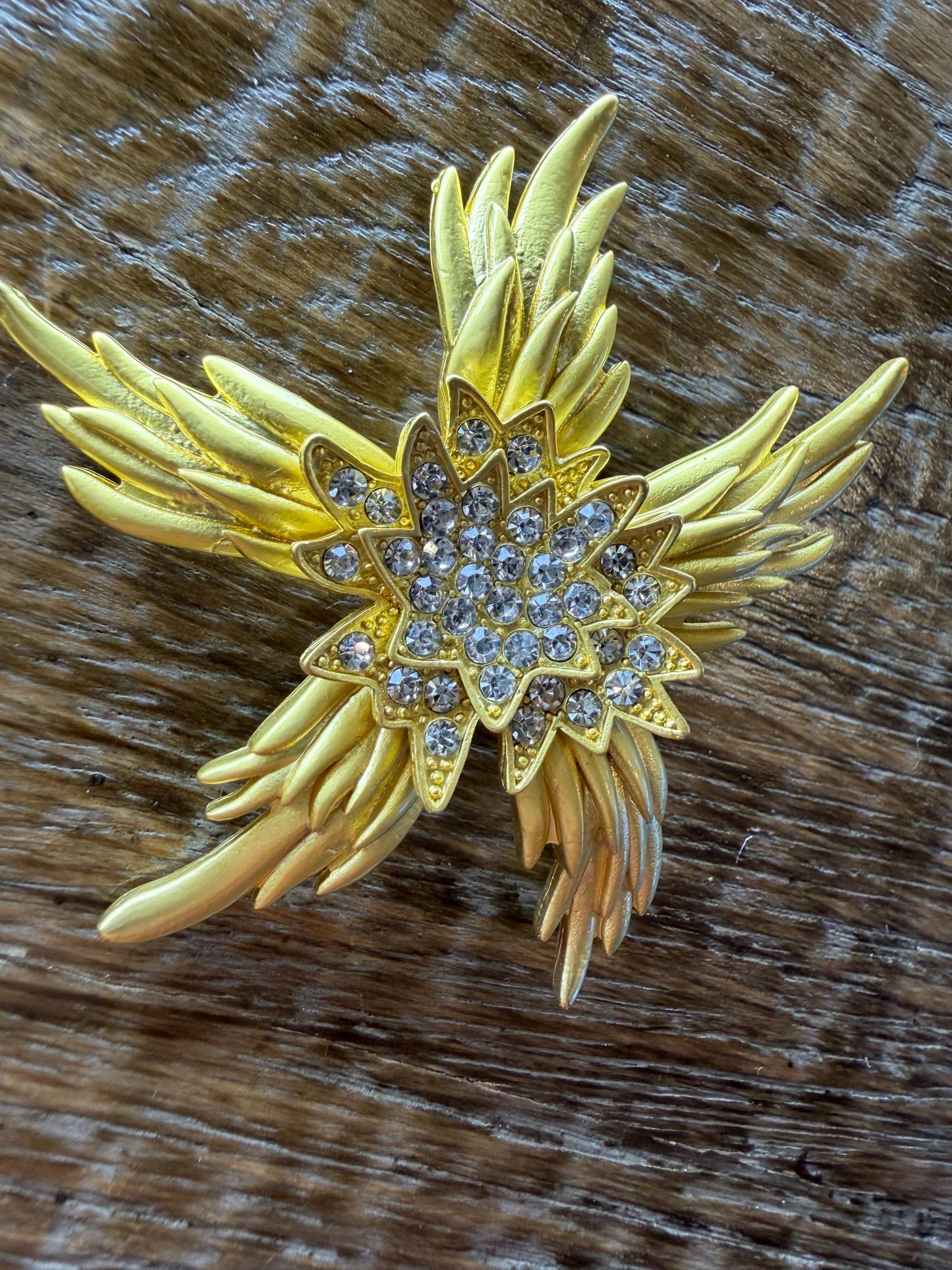 Handmade Gold Floral Rhinestone Brooch, Diamanté Jewel