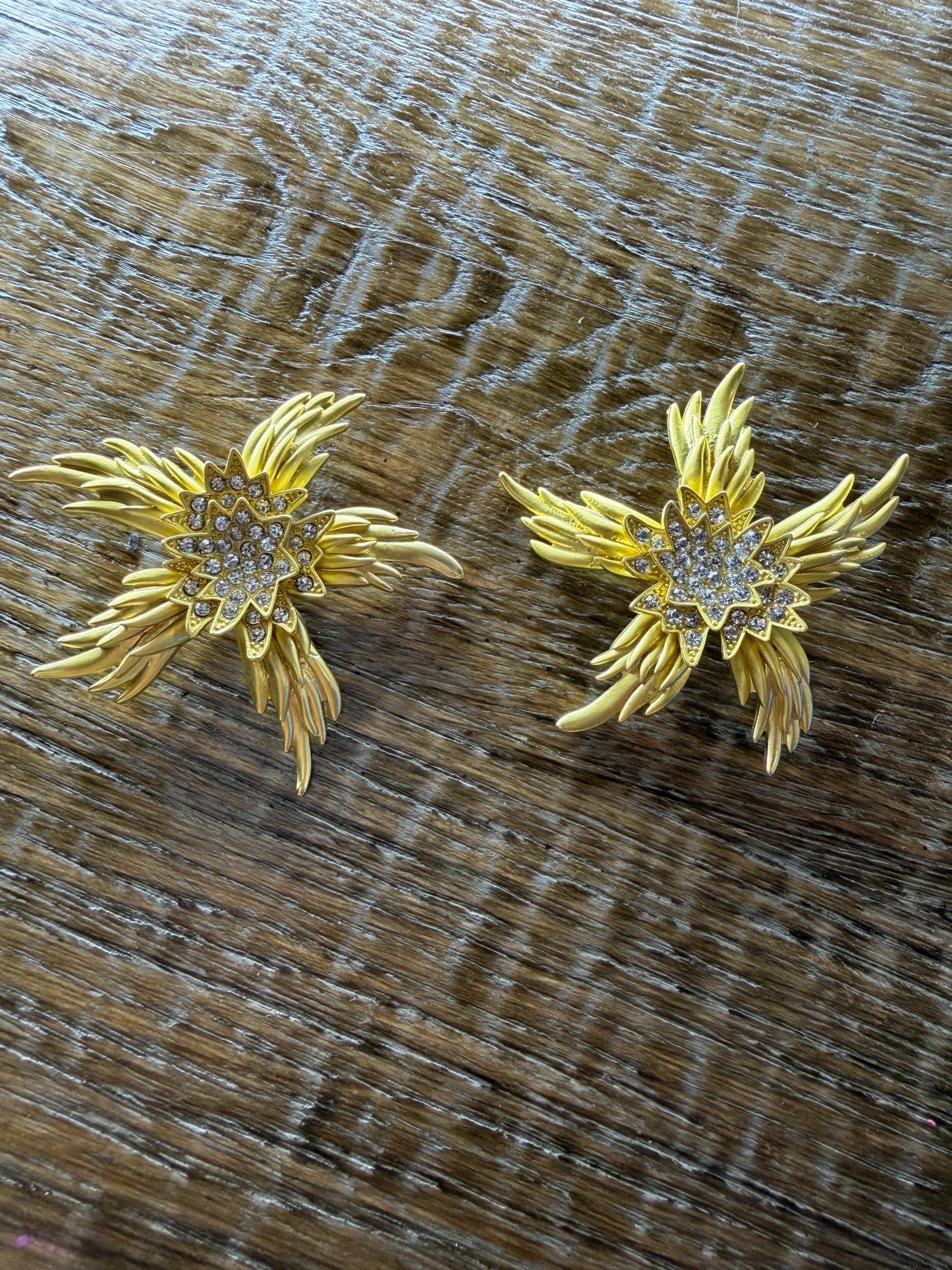 Handmade Gold Floral Rhinestone Brooch, Diamanté Jewel