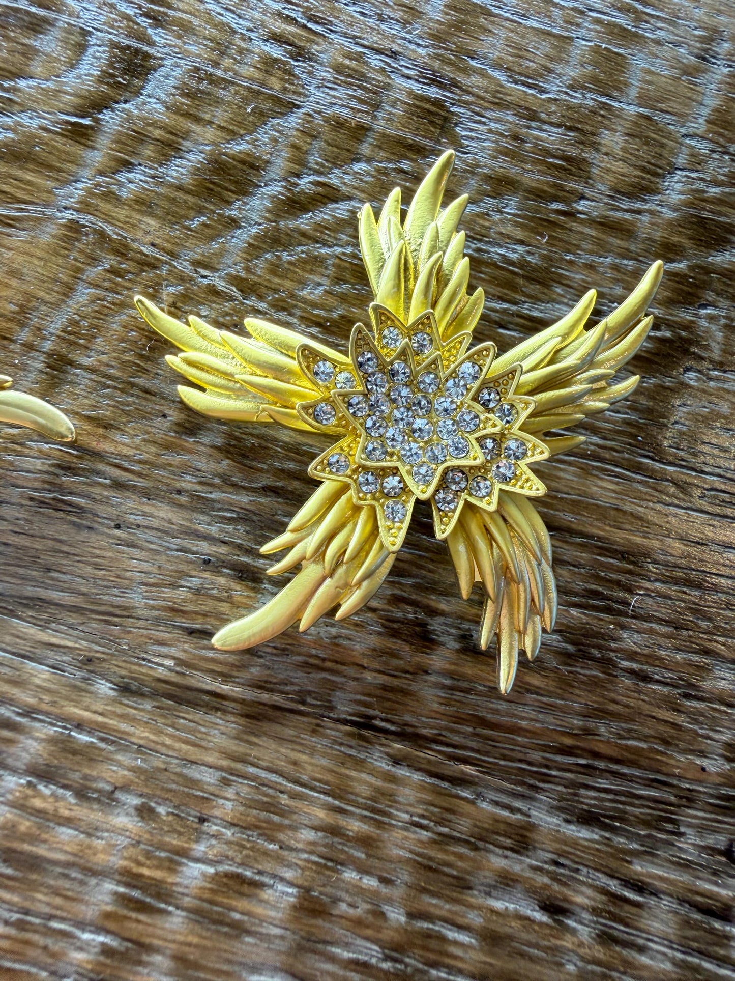Handmade Gold Floral Rhinestone Brooch, Diamanté Jewel