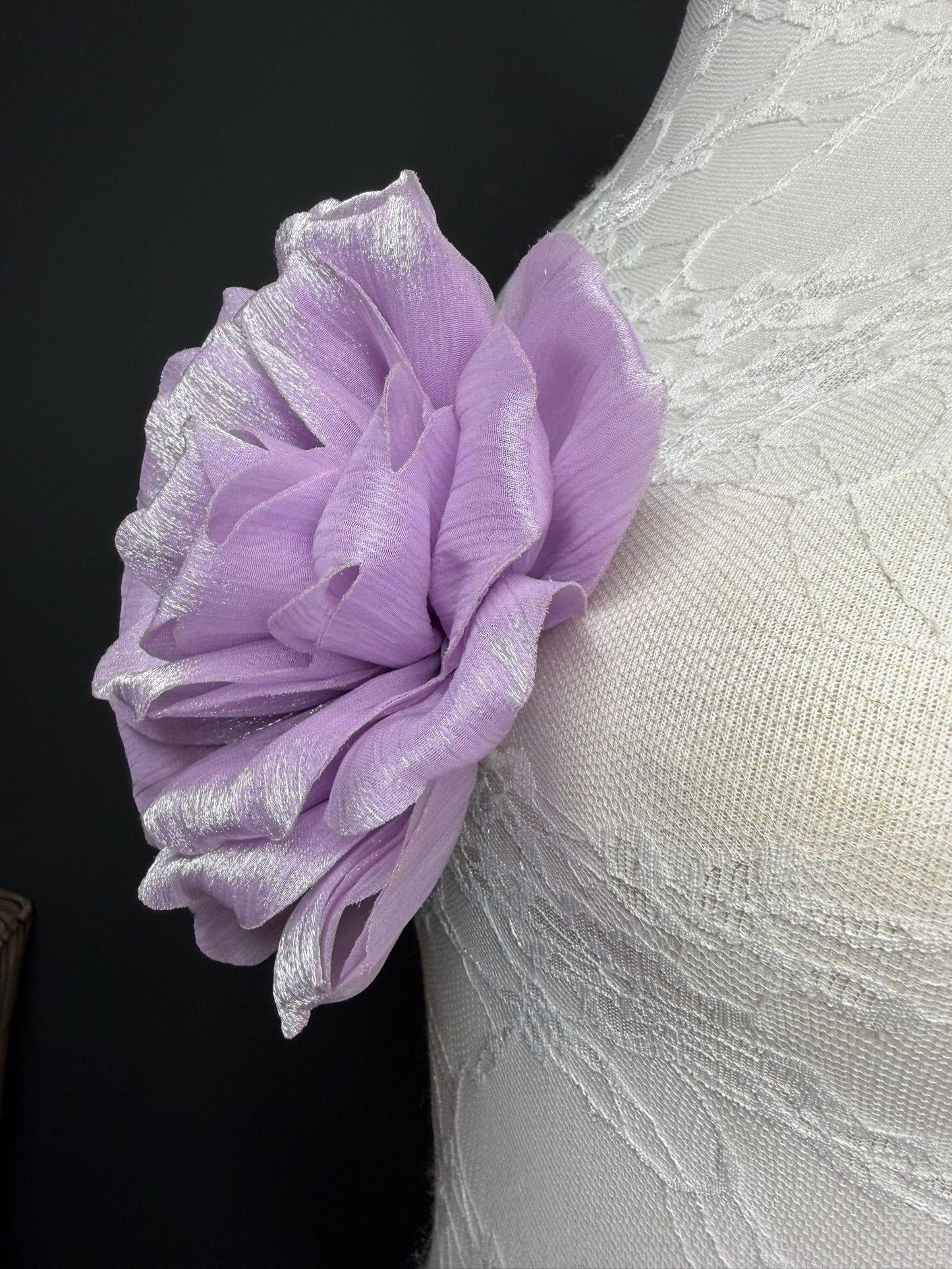Lilac Handmade Organza Corsage Flower, Pin-On Brooch (6" Wide)