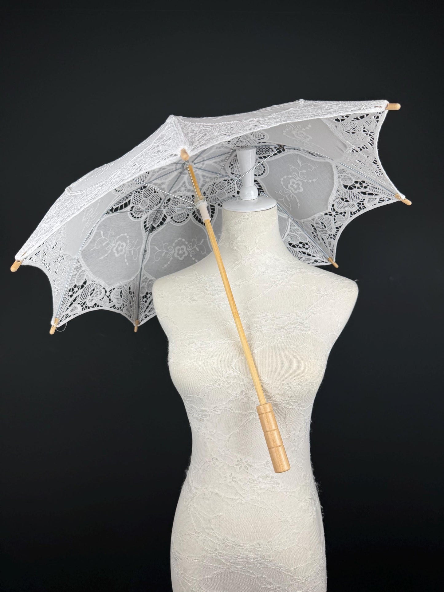 White, Ecru Beige Lace Umbrella: Vintage Style Wedding Sun Protection