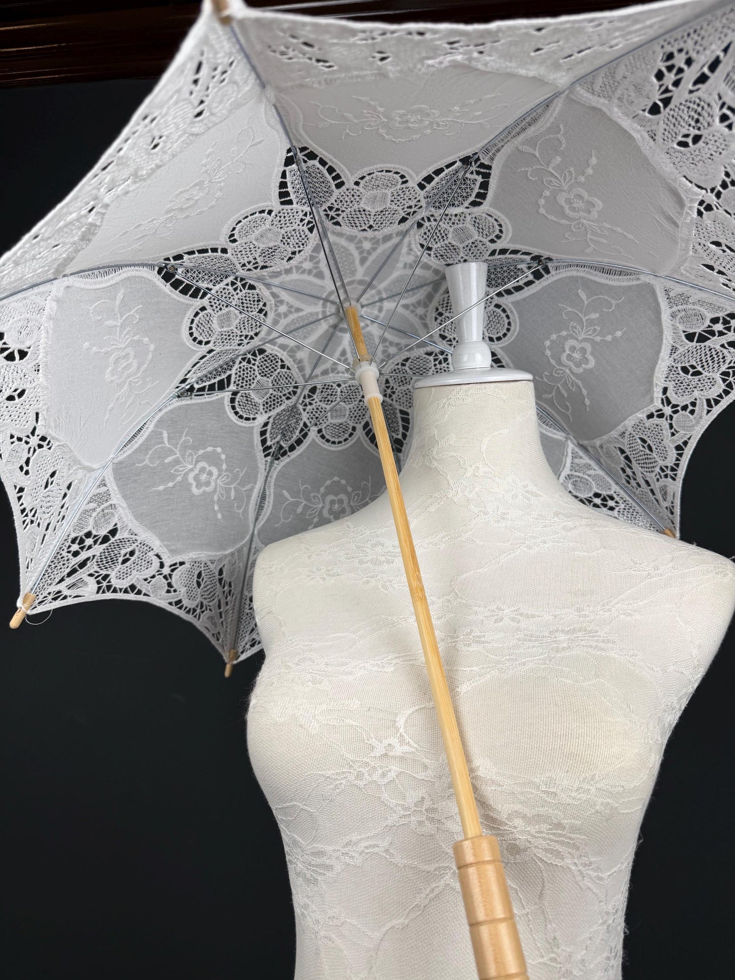 White, Ecru Beige Lace Umbrella: Vintage Style Wedding Sun Protection