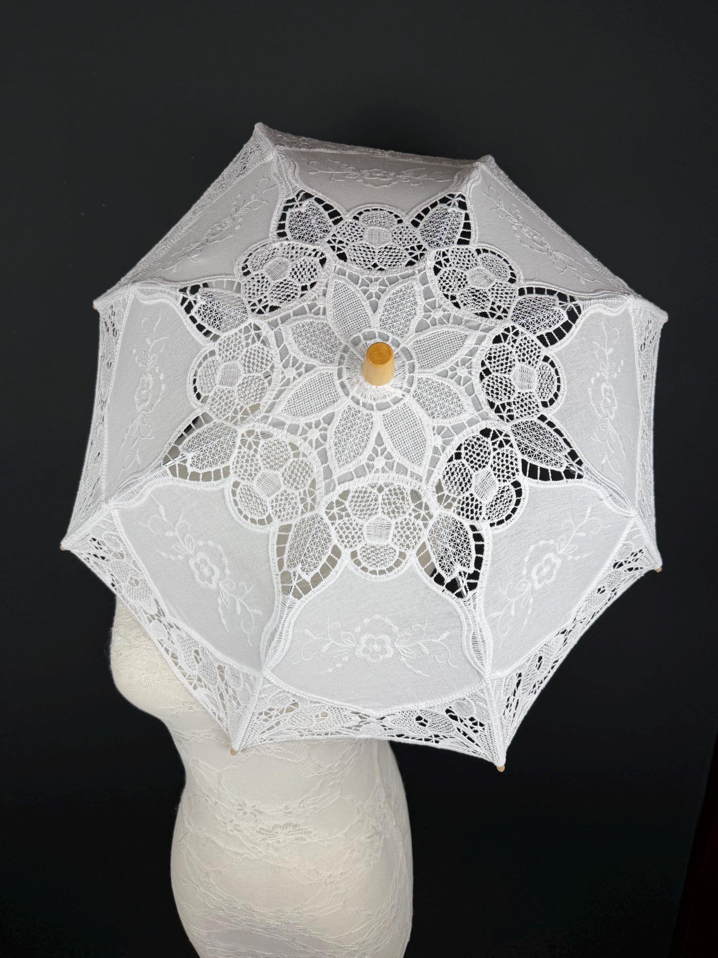 White, Ecru Beige Lace Umbrella: Vintage Style Wedding Sun Protection