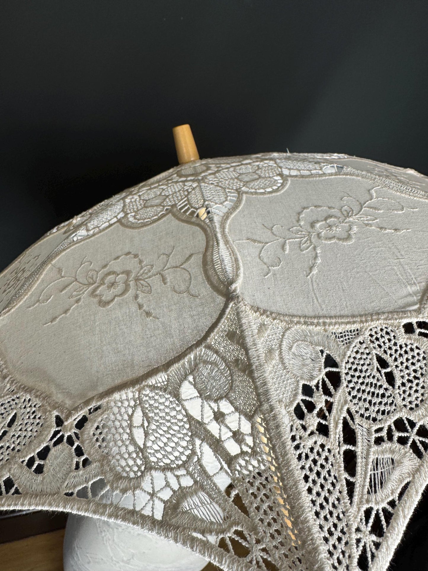 White, Ecru Beige Lace Umbrella: Vintage Style Wedding Sun Protection