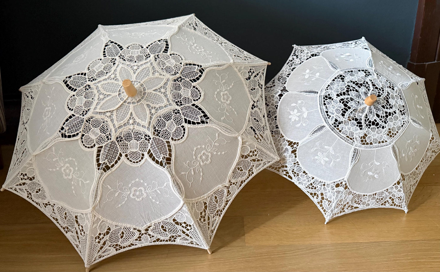 White, Ecru Beige Lace Umbrella: Vintage Style Wedding Sun Protection