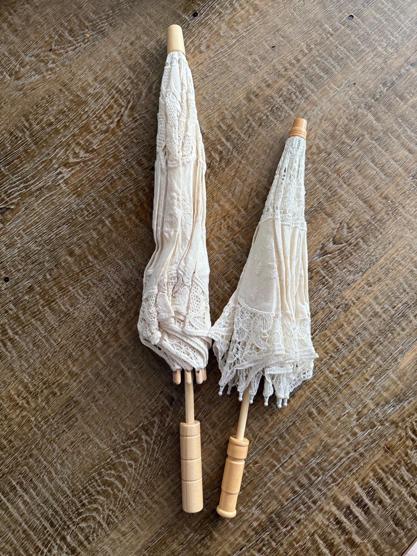 White, Ecru Beige Lace Umbrella: Vintage Style Wedding Sun Protection