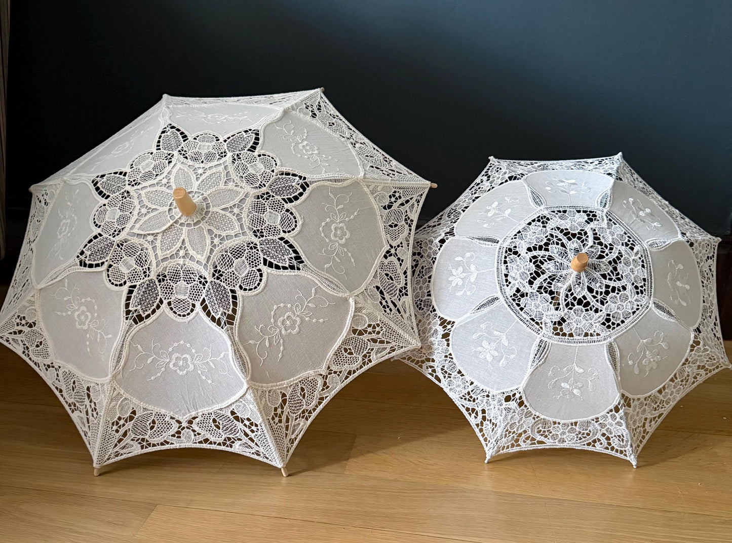 White, Ecru Beige Lace Umbrella: Vintage Style Wedding Sun Protection