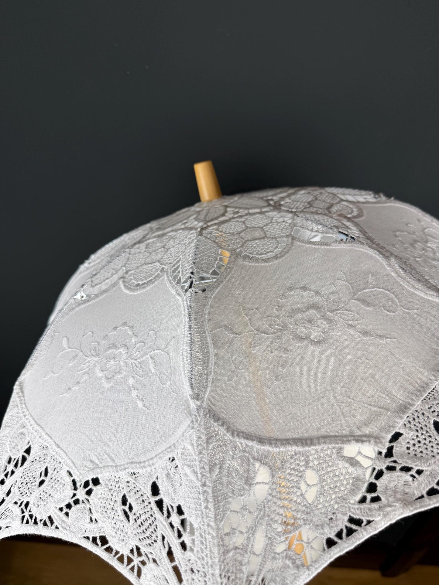 White, Ecru Beige Lace Umbrella: Vintage Style Wedding Sun Protection