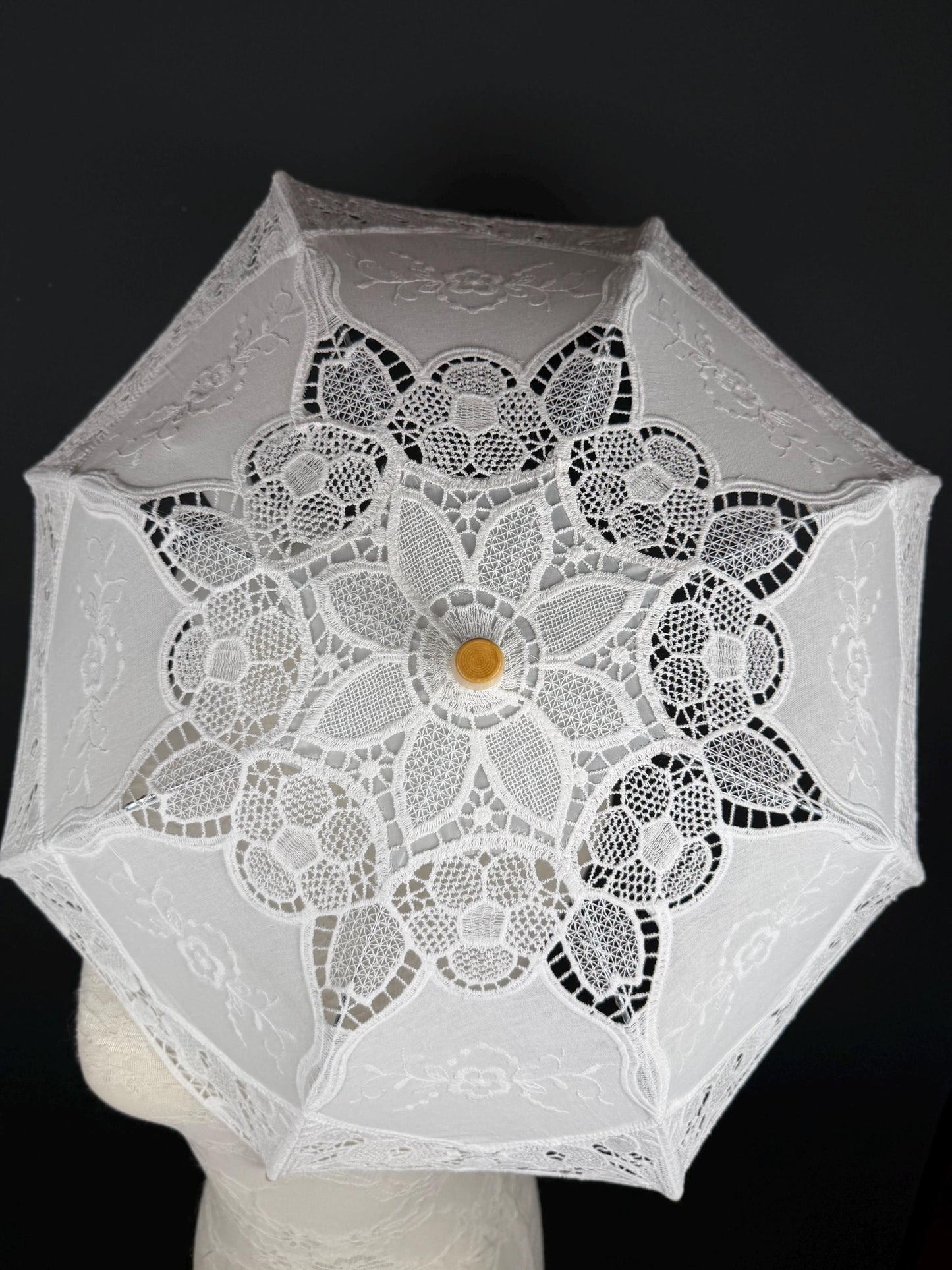 White, Ecru Beige Lace Umbrella: Vintage Style Wedding Sun Protection