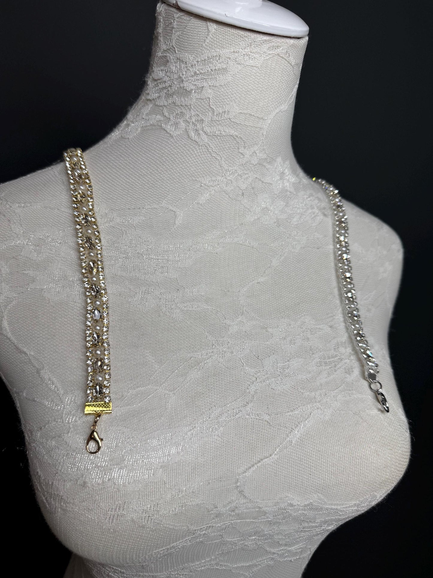 Rhinestone Pearl Bra Straps, Bridal Diamanté Strap, Silver or Gold