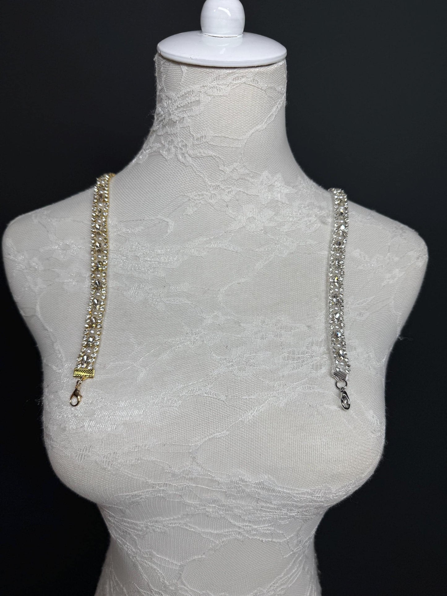 Rhinestone Pearl Bra Straps, Bridal Diamanté Strap, Silver or Gold