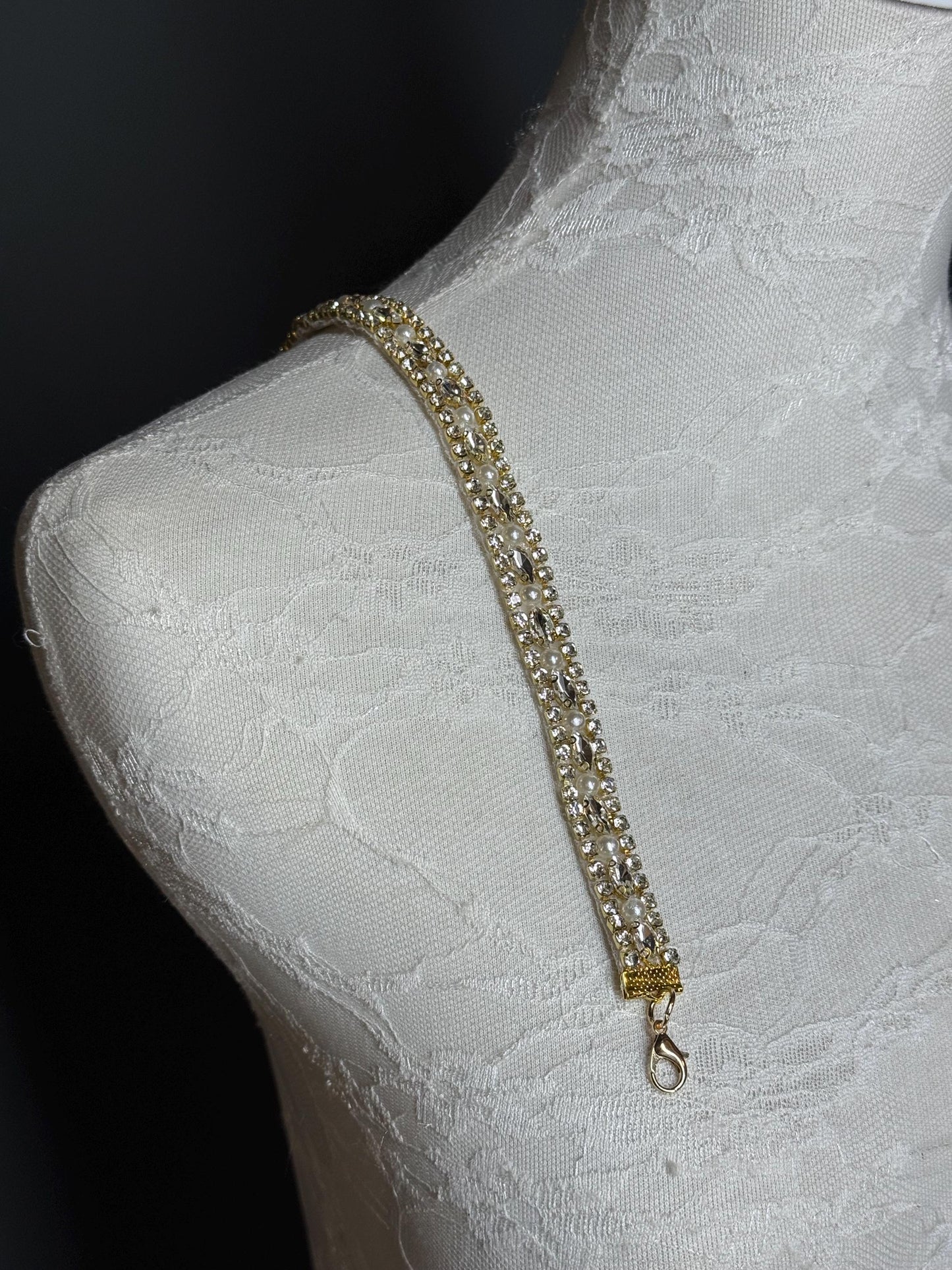 Rhinestone Pearl Bra Straps, Bridal Diamanté Strap, Silver or Gold