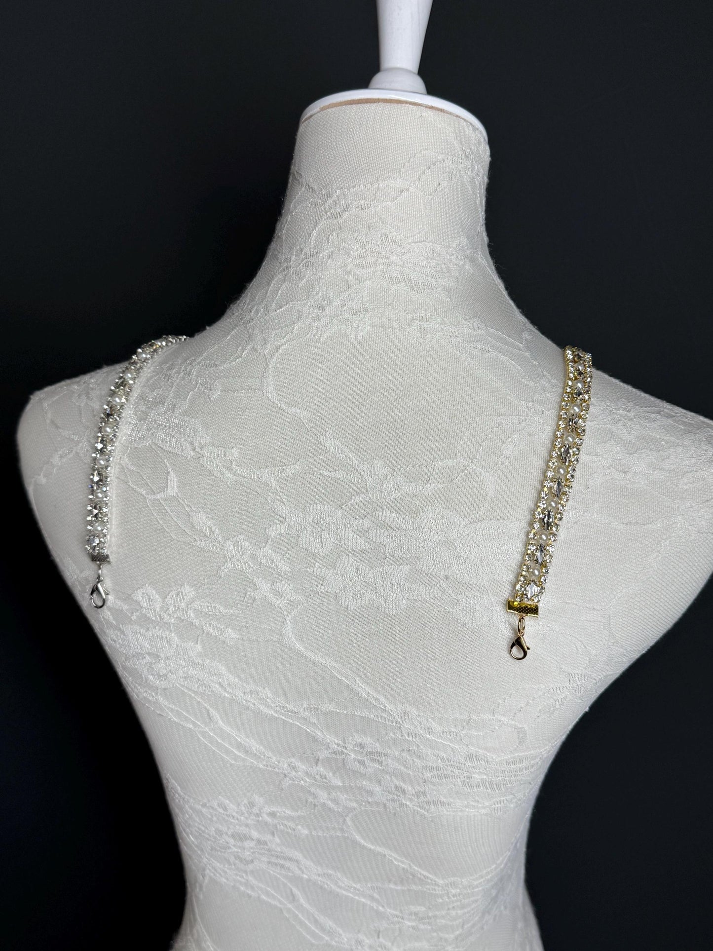 Rhinestone Pearl Bra Straps, Bridal Diamanté Strap, Silver or Gold