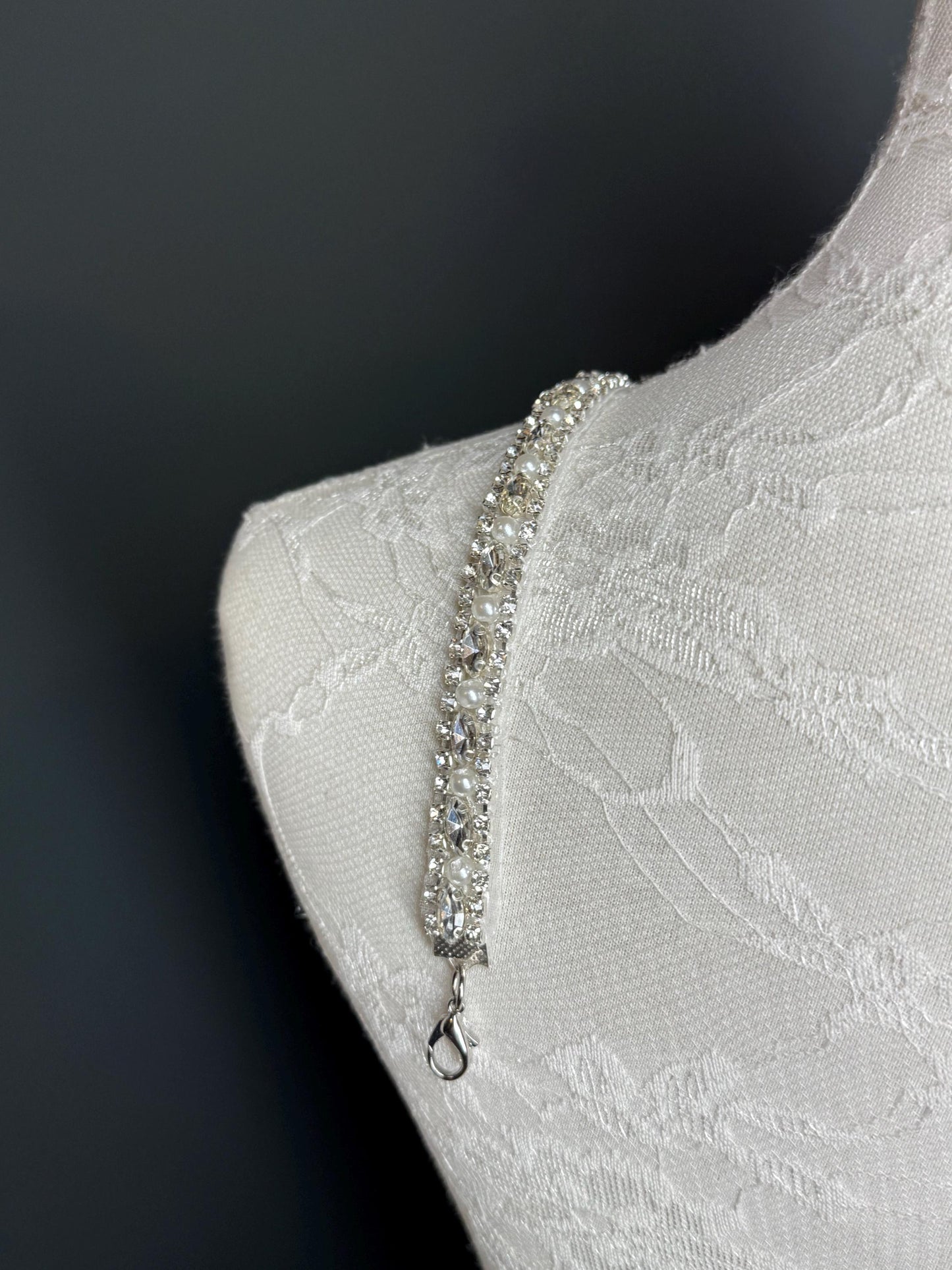 Rhinestone Pearl Bra Straps, Bridal Diamanté Strap, Silver or Gold