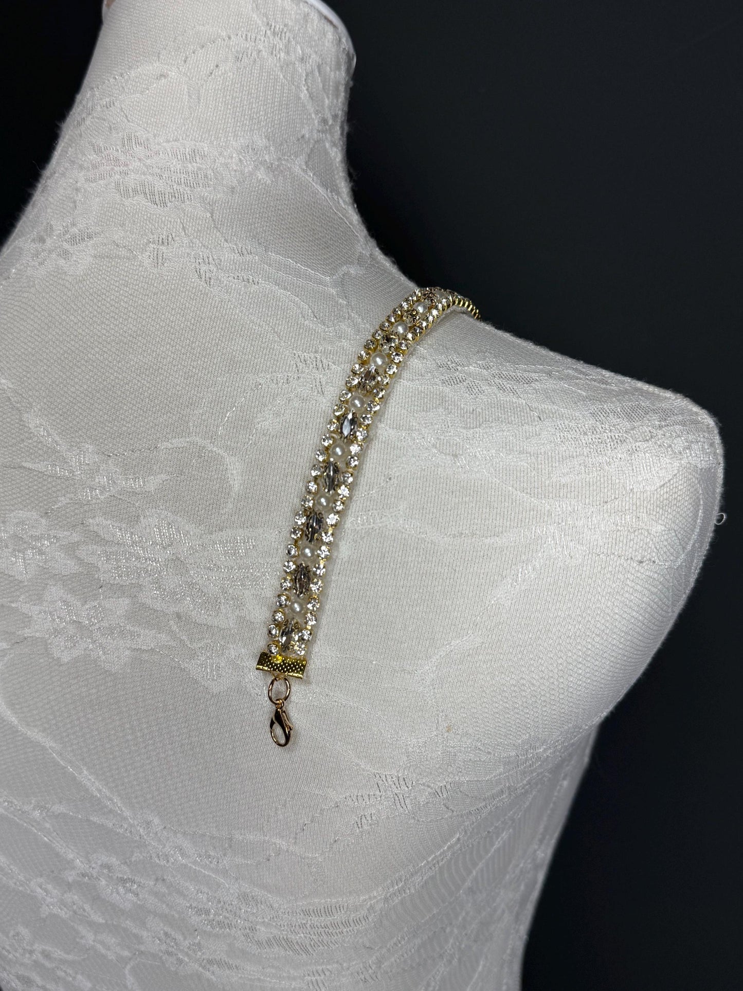 Rhinestone Pearl Bra Straps, Bridal Diamanté Strap, Silver or Gold