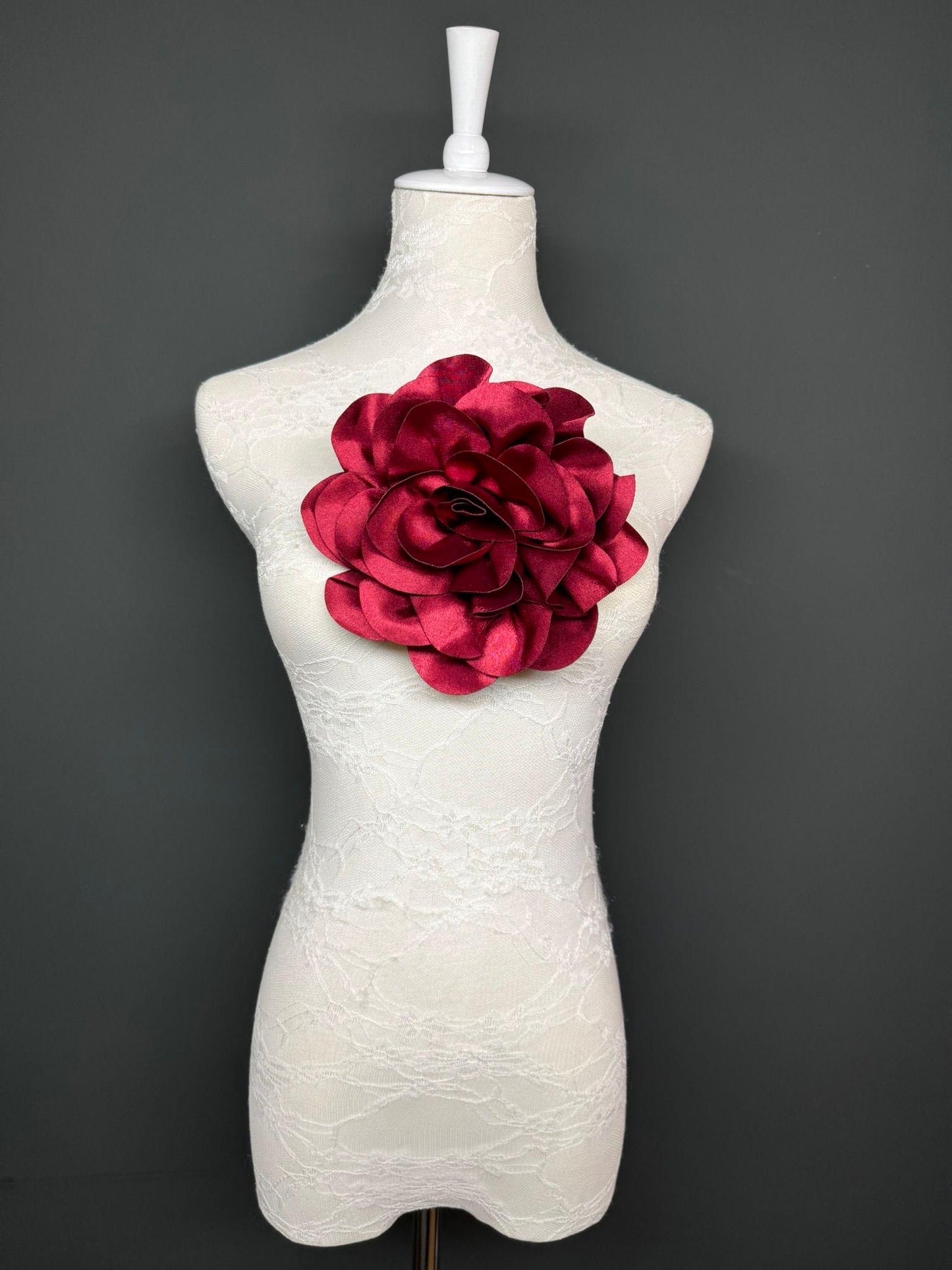 Large 3D Corsage Flower, Luxurious Satin Fabric, 12 Colours, 20cm, 8” Wide, Pin on, Bridal, Dress, Hair, Wedding, Race Day, Burgundy