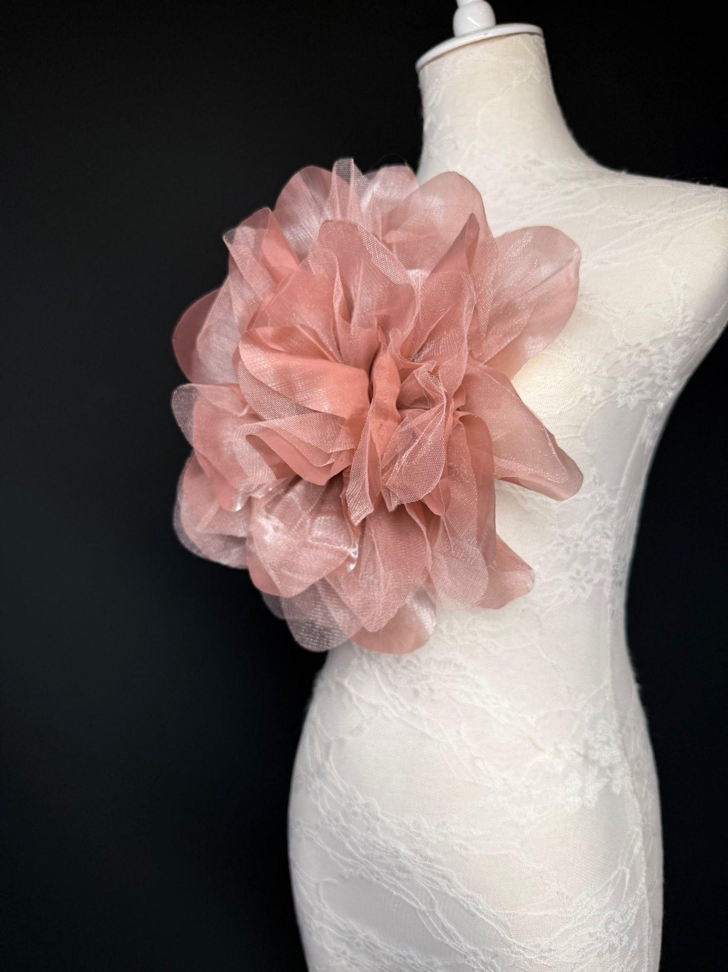 Oversized Large Organza Corsage Flower, Blush Pink , 5 colours, 11”, 27cm