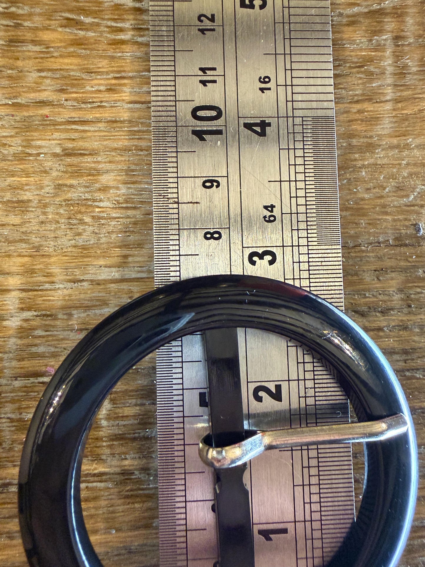 Black Plastic Round Buckle, 7cm, with optional Prong