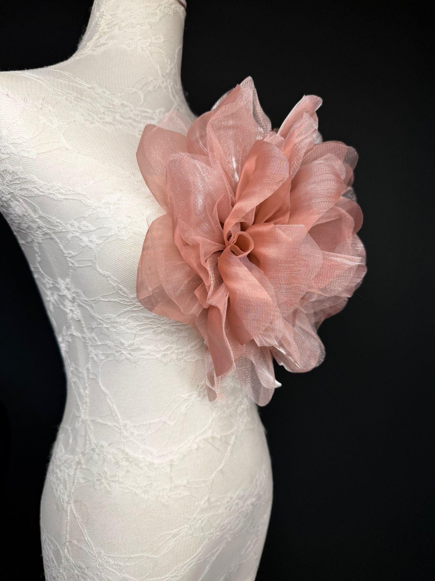 Oversized Large Organza Corsage Flower, Blush Pink , 5 colours, 11”, 27cm