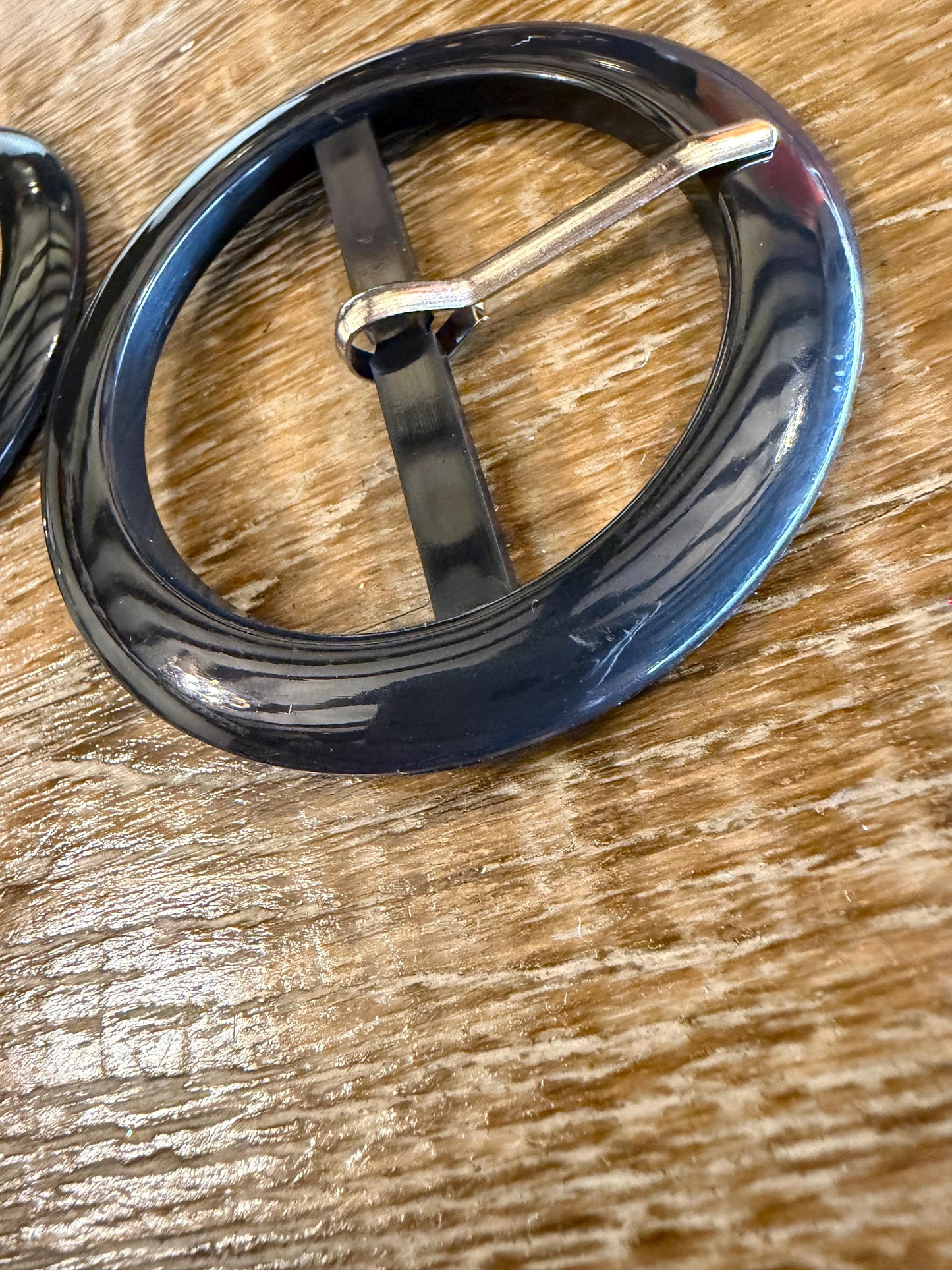 Black Plastic Round Buckle, 7cm, with optional Prong