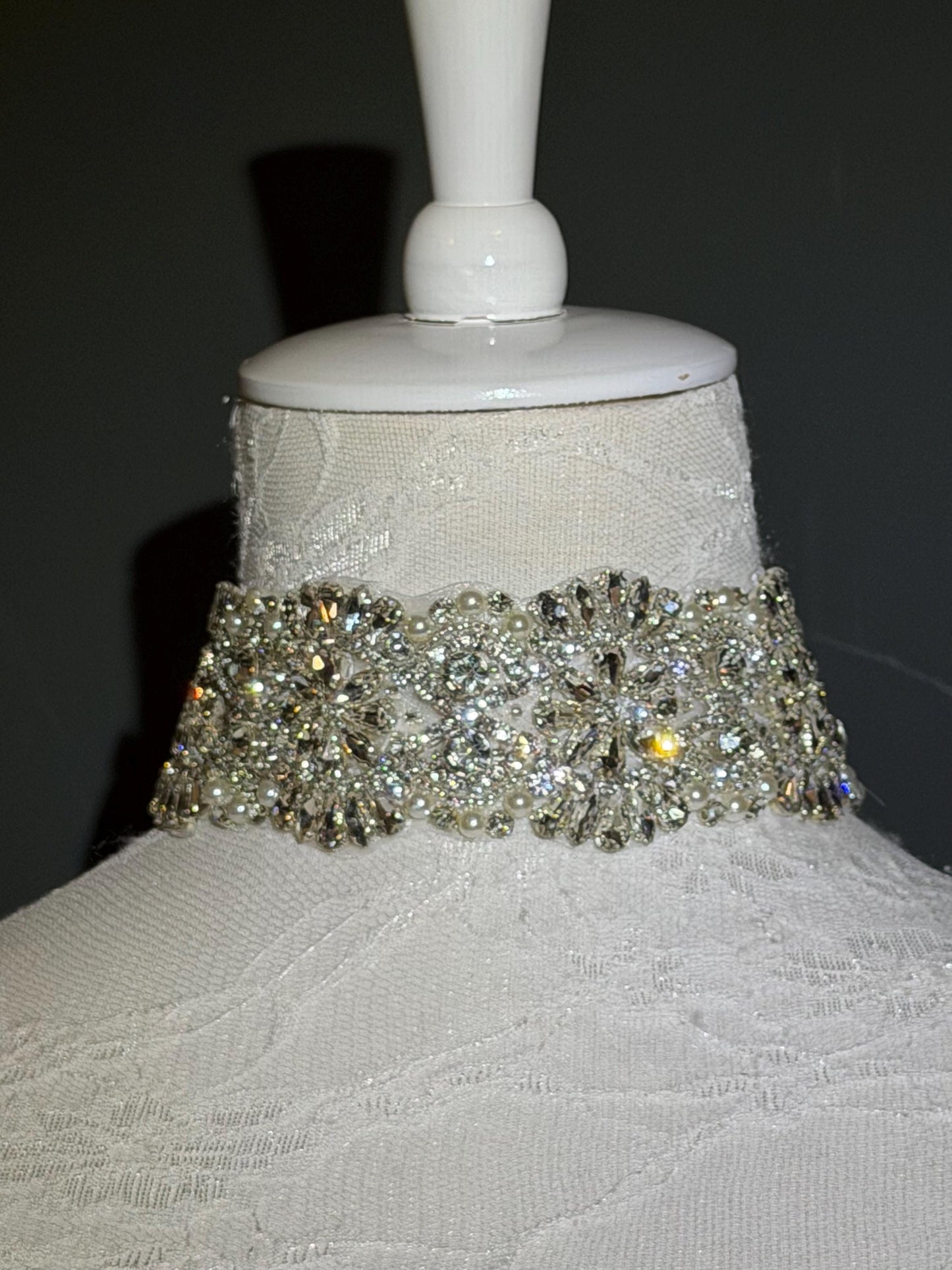 Handmade Rhinestone Pearl Choker, Bridal Jewelery