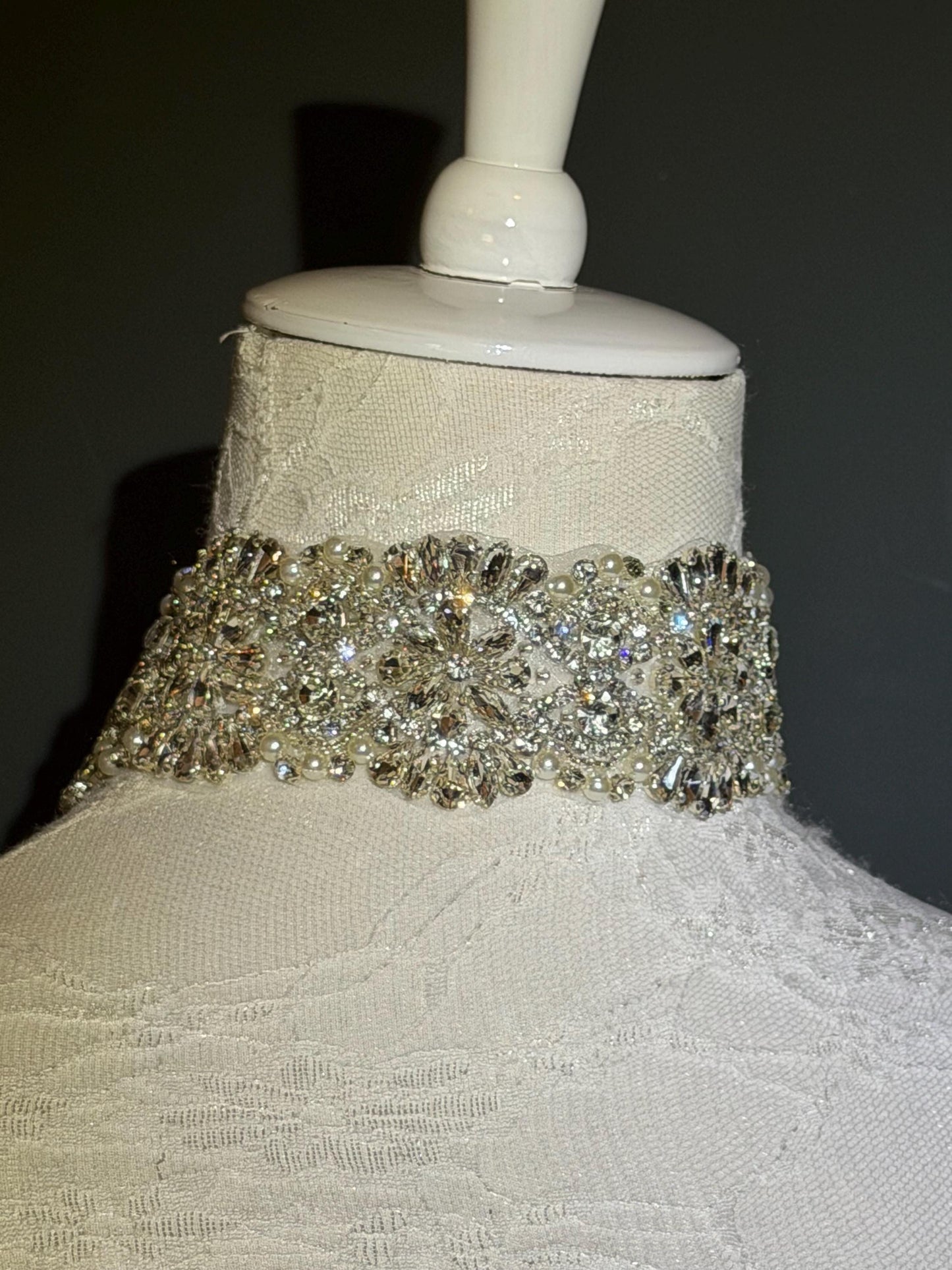 Handmade Rhinestone Pearl Choker, Bridal Jewelery