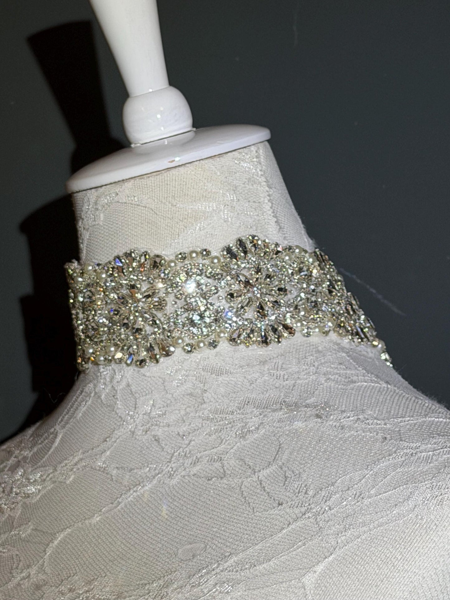 Handmade Rhinestone Pearl Choker, Bridal Jewelery