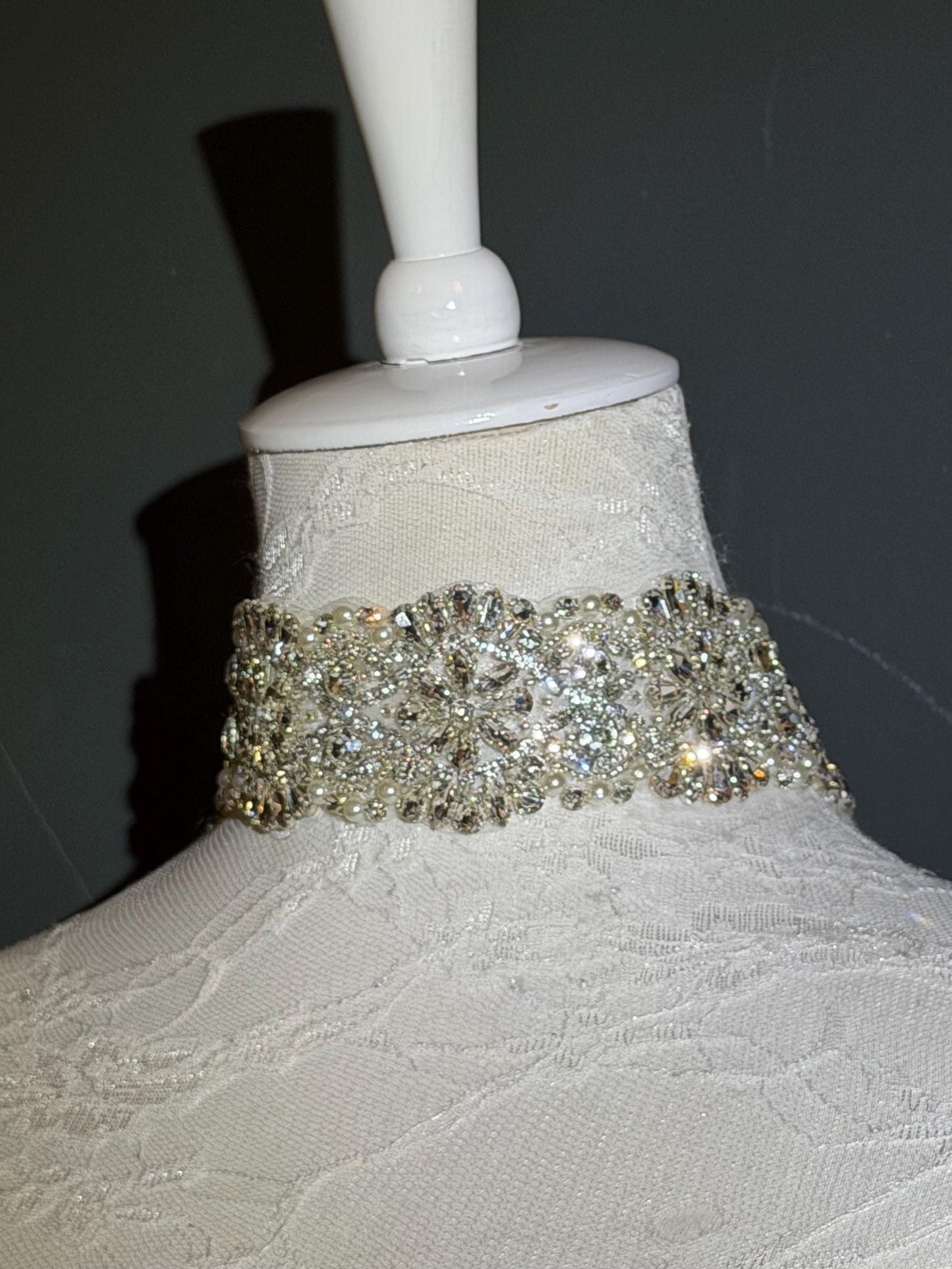 Handmade Rhinestone Pearl Choker, Bridal Jewelery