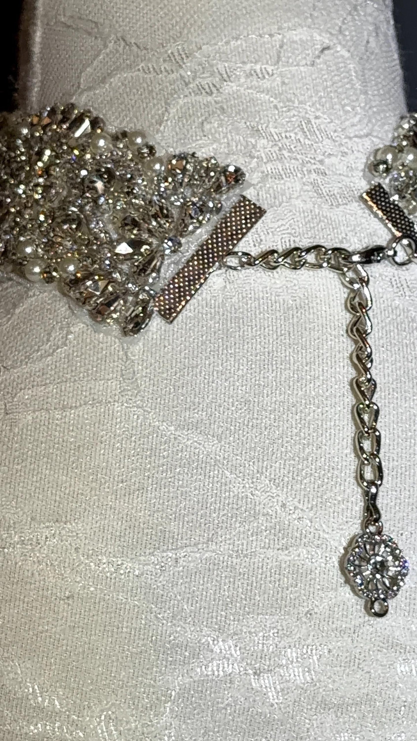 Handmade Rhinestone Pearl Choker, Bridal Jewelery