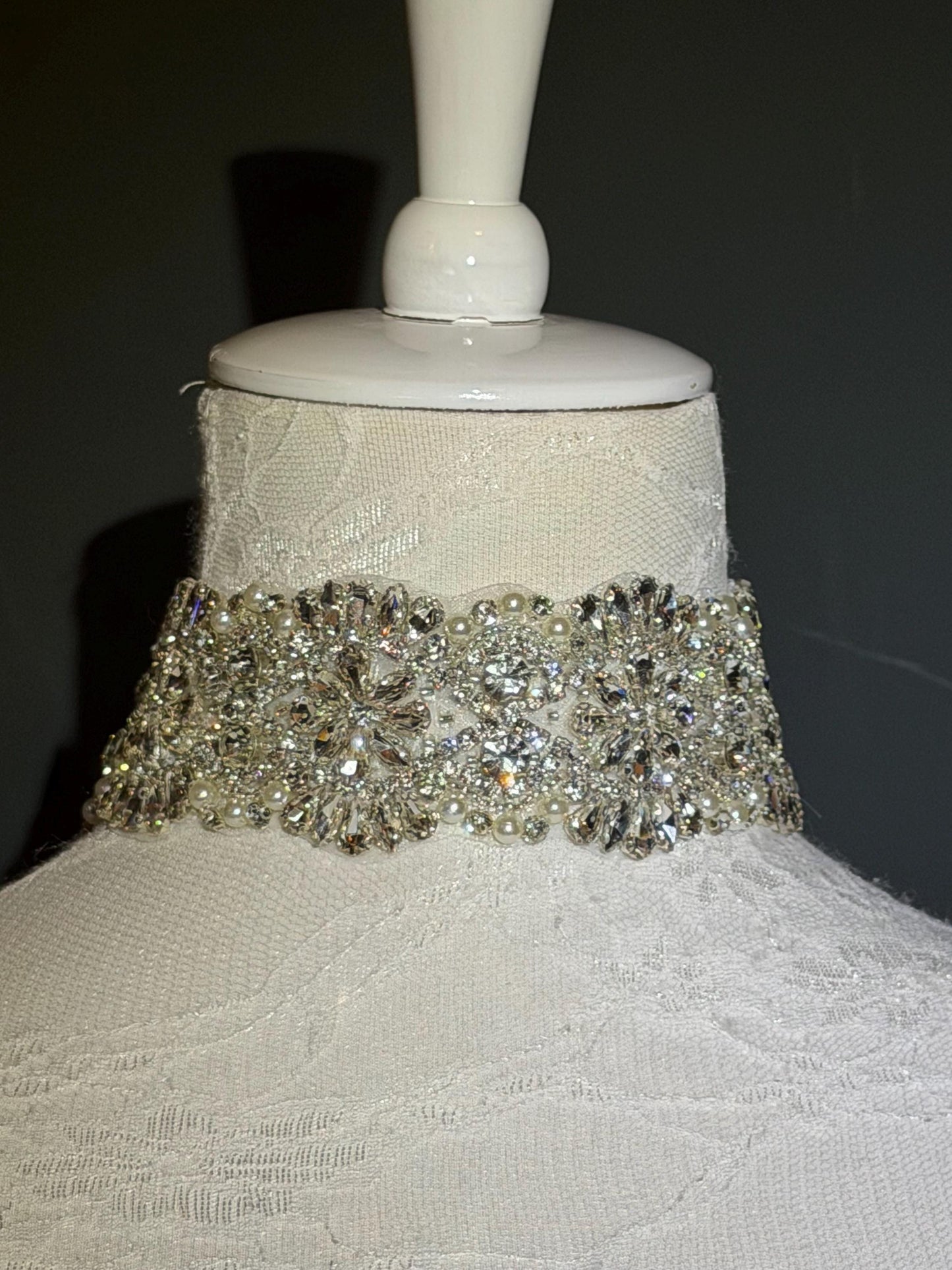Handmade Rhinestone Pearl Choker, Bridal Jewelery