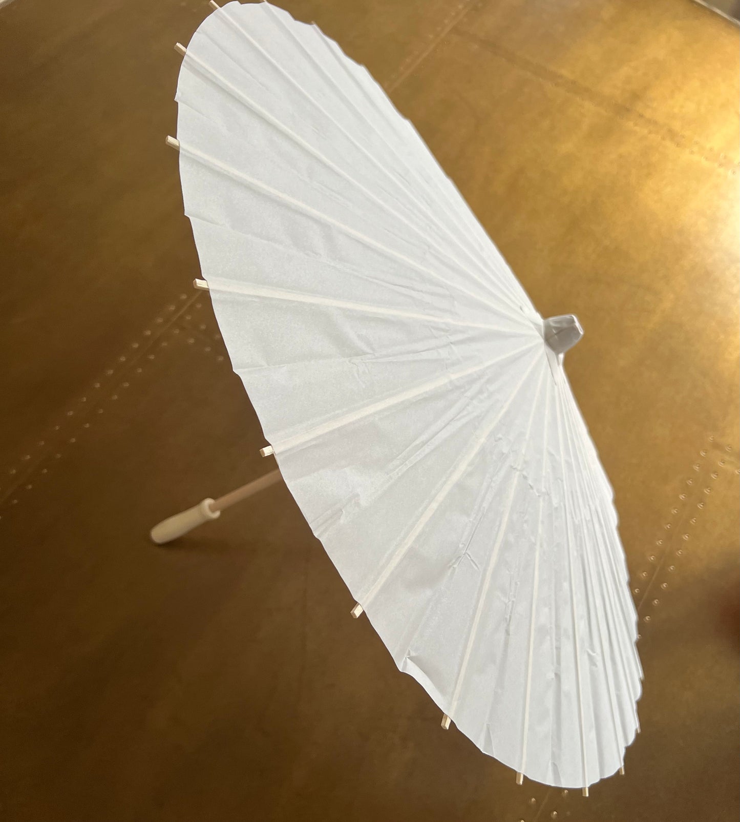 Ivory Paper Parasol Umbrella, 60cm Diameter, Handmade Sun Protection, Wood Handle