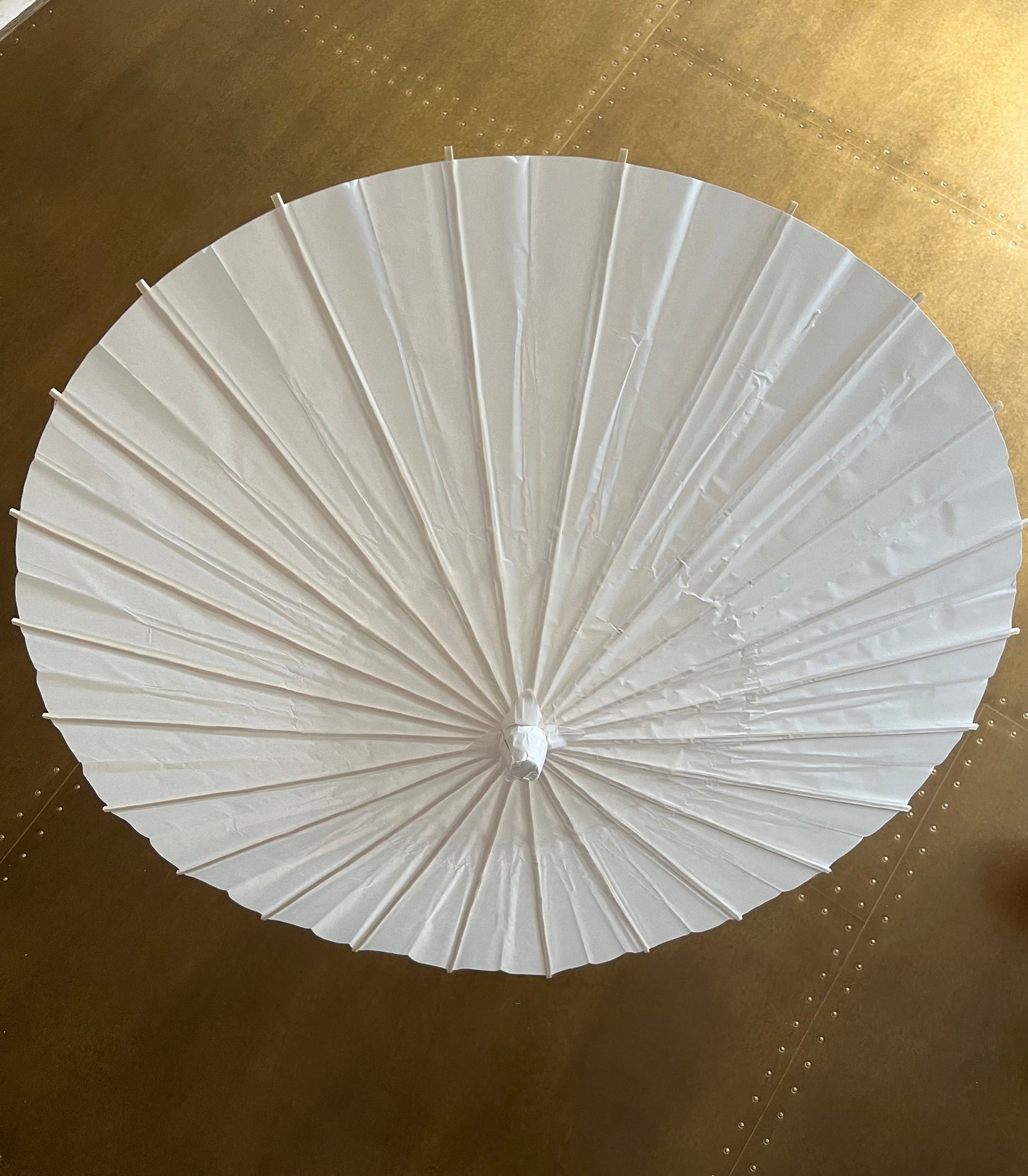Ivory Paper Parasol Umbrella, 60cm Diameter, Handmade Sun Protection, Wood Handle
