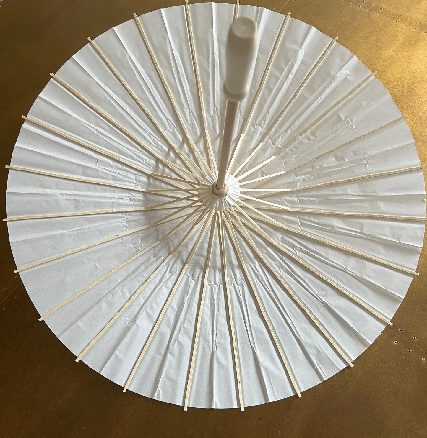 Ivory Paper Parasol Umbrella, 60cm Diameter, Handmade Sun Protection, Wood Handle
