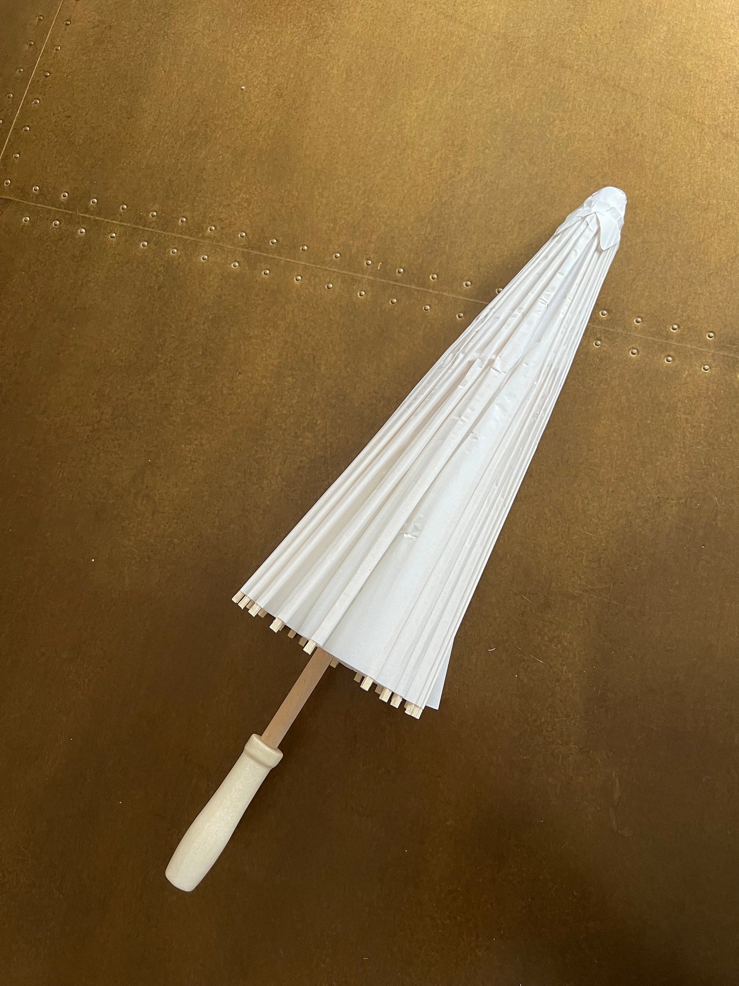 Ivory Paper Parasol Umbrella, 60cm Diameter, Handmade Sun Protection, Wood Handle