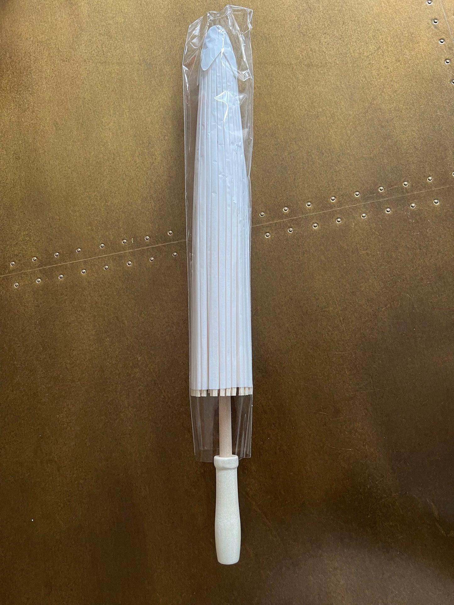 Ivory Paper Parasol Umbrella, 60cm Diameter, Handmade Sun Protection, Wood Handle