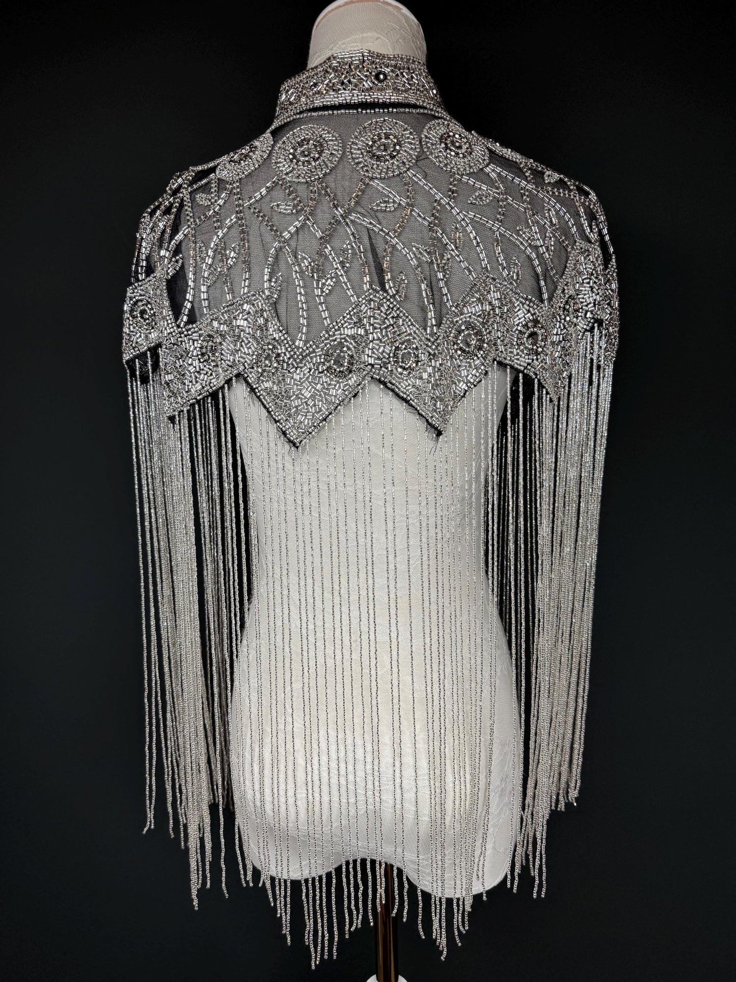 Beaded Fringe Cape Shawl – Handmade Gold or Silver Embellished Evening Wrap