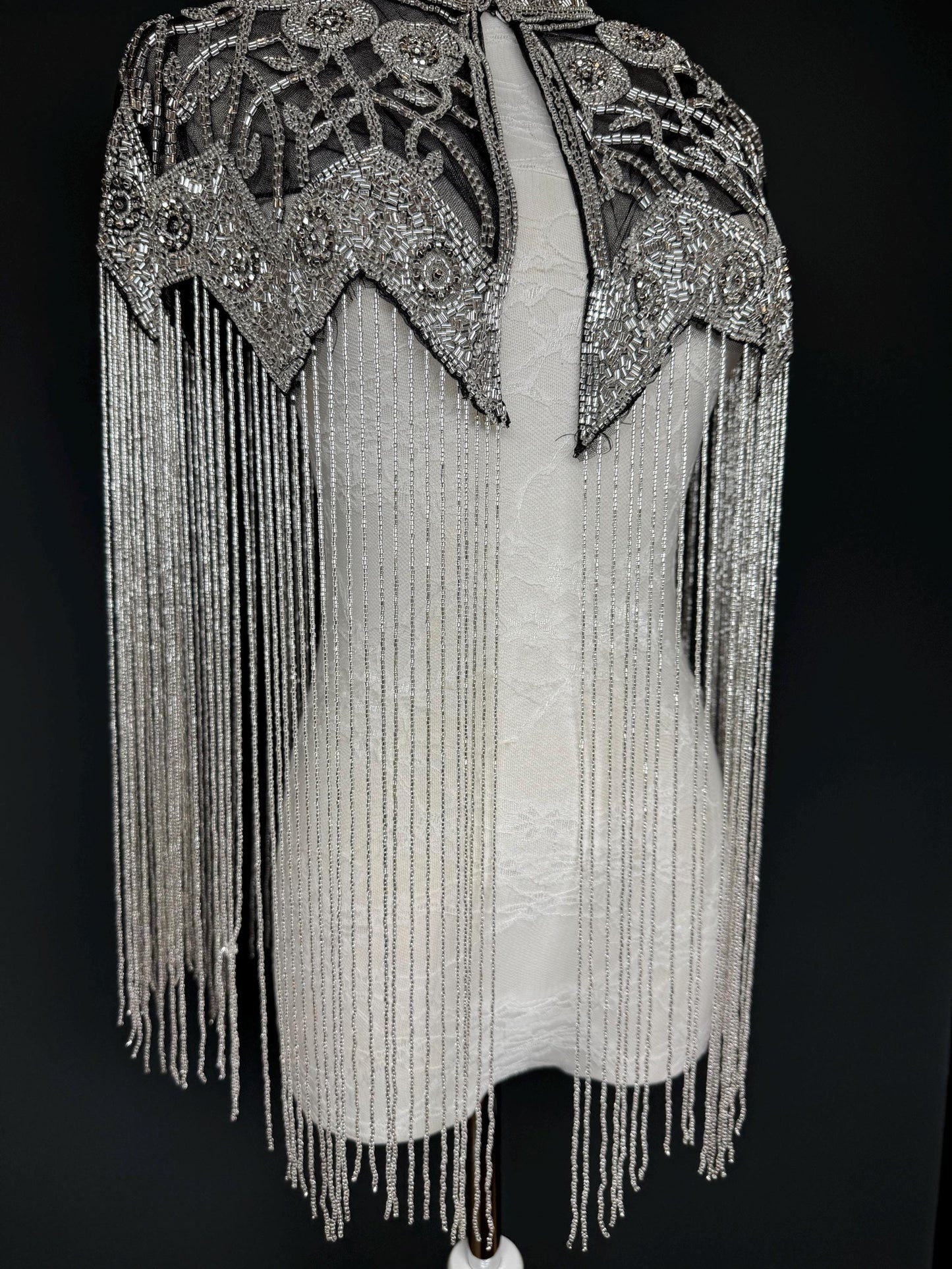 Beaded Fringe Cape Shawl – Handmade Gold or Silver Embellished Evening Wrap